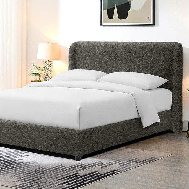 Laverni Gray Eastern King Bed | Contemporary Boucle Shelter Headboard Bed | MidinMod