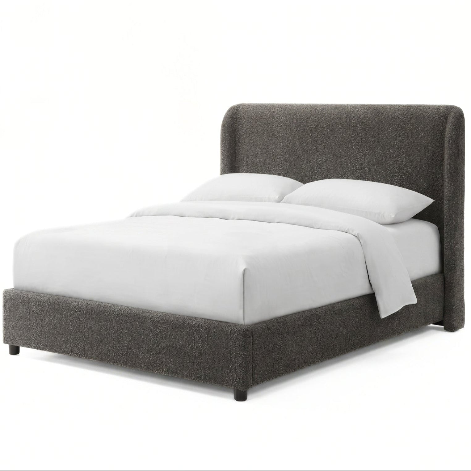 Laverni Gray Eastern King Bed | Contemporary Boucle Shelter Headboard Bed | MidinMod