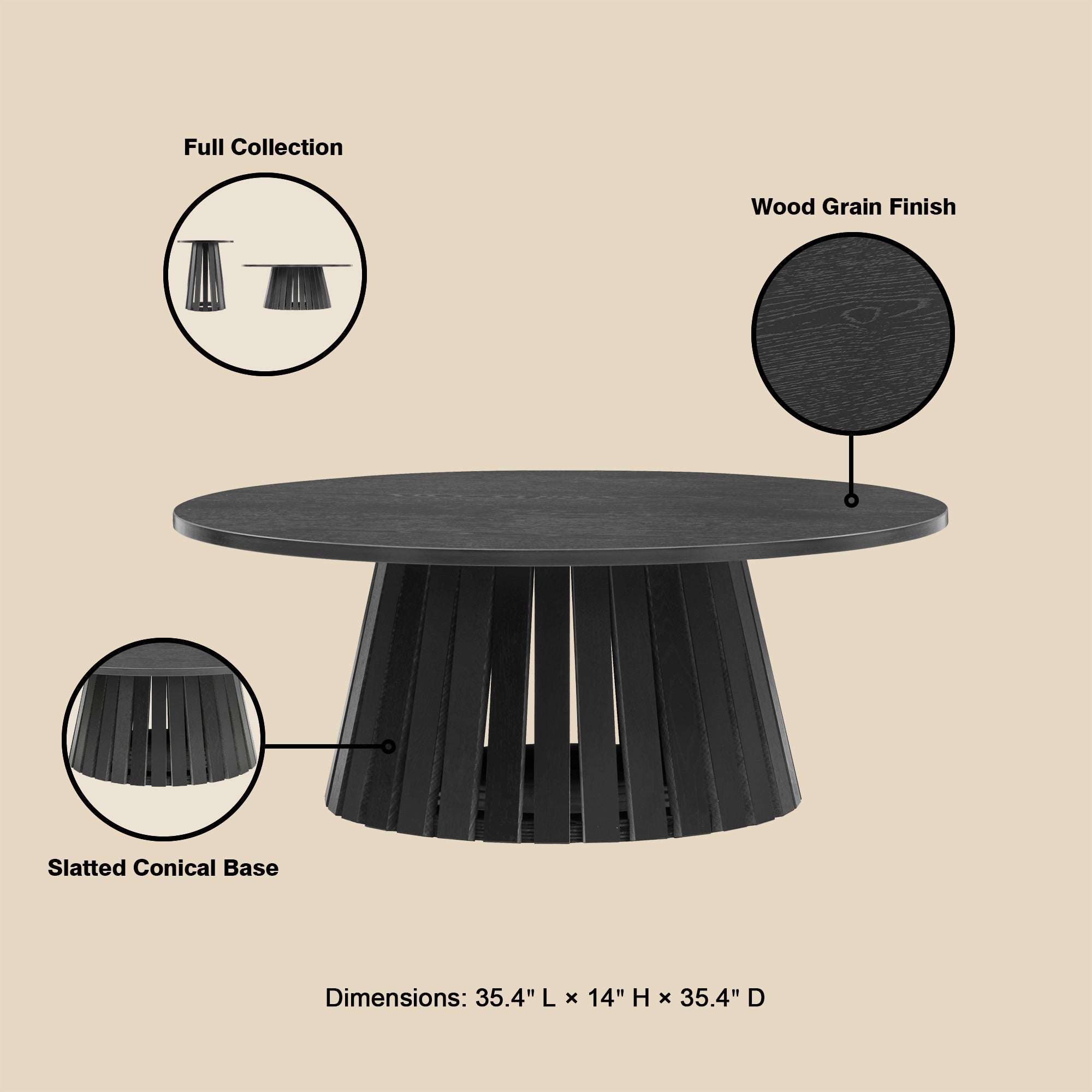 Layla 35.4" Modern Black Coffee Table | MidinMod