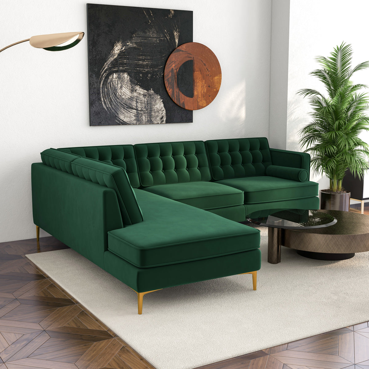 Caleb Sectional Sofa Green Velvet Left Chaise