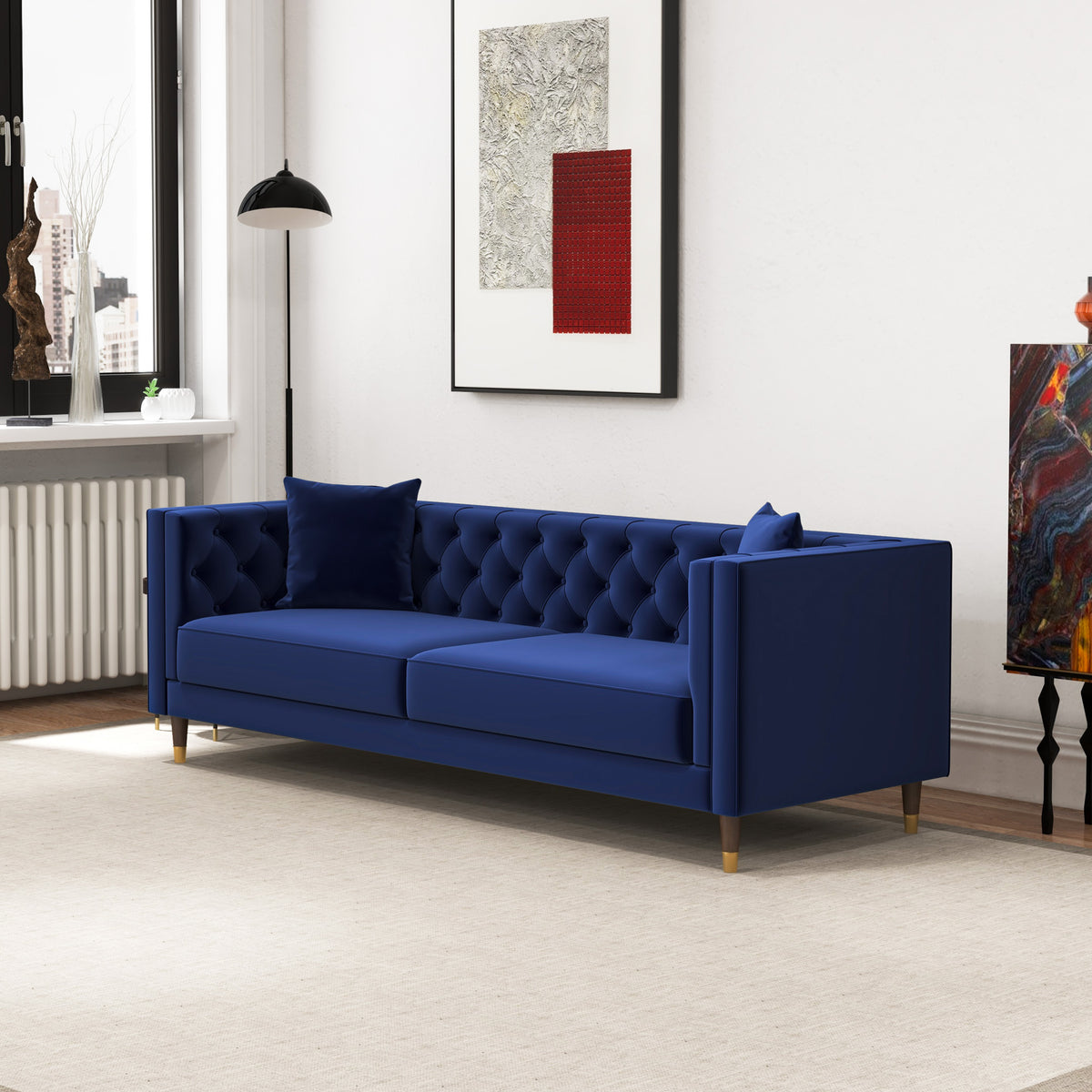 Lewis Dark Blue Velvet Sofa