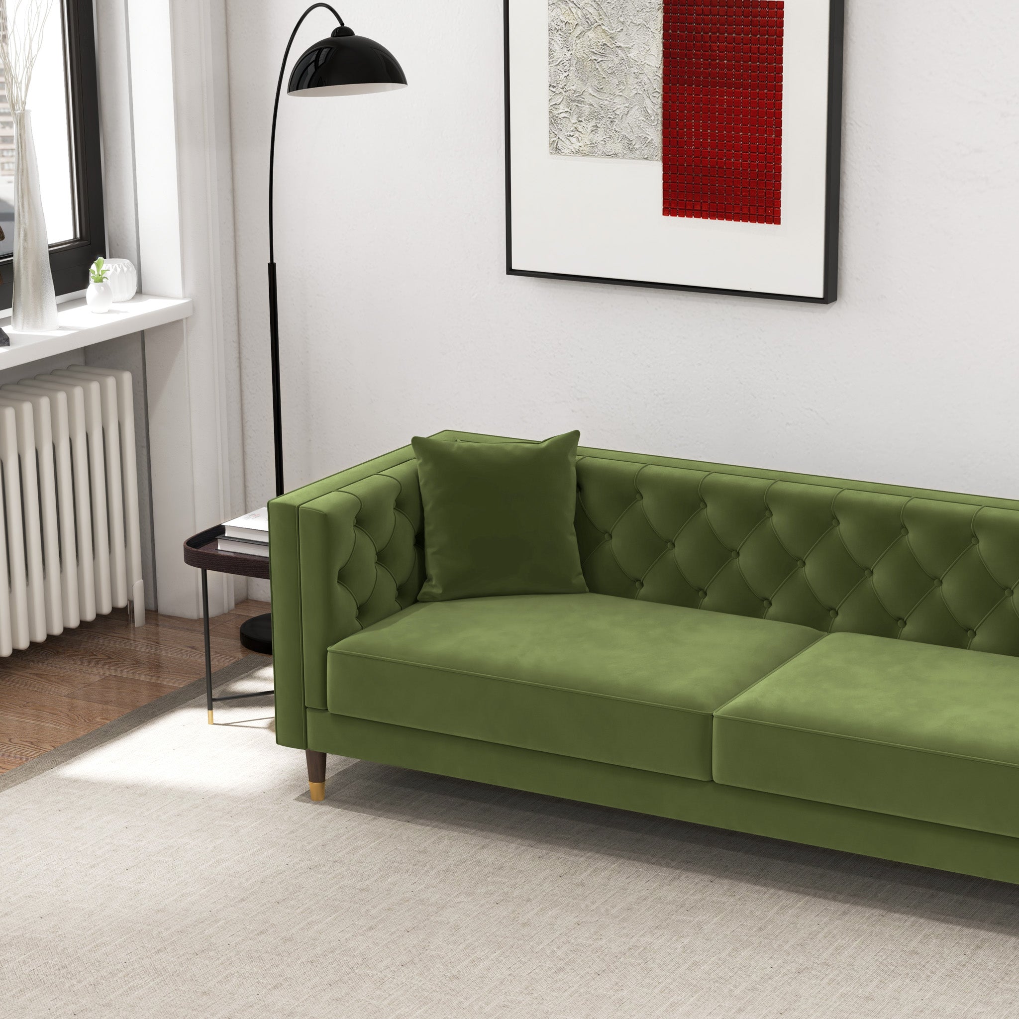 Lewis Olive Green Velvet Sofa - MidinMod