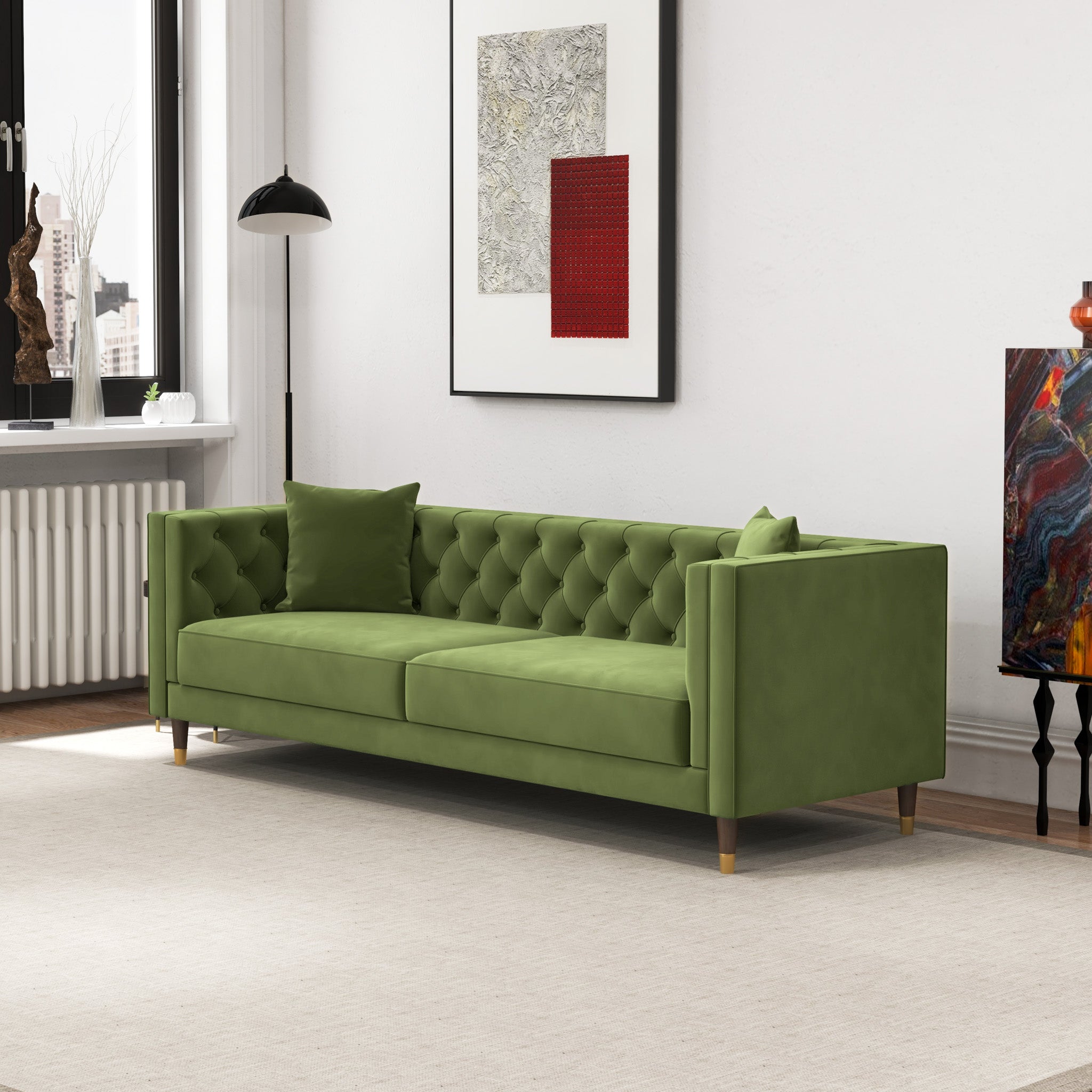 Lewis Olive Green Velvet Sofa - MidinMod