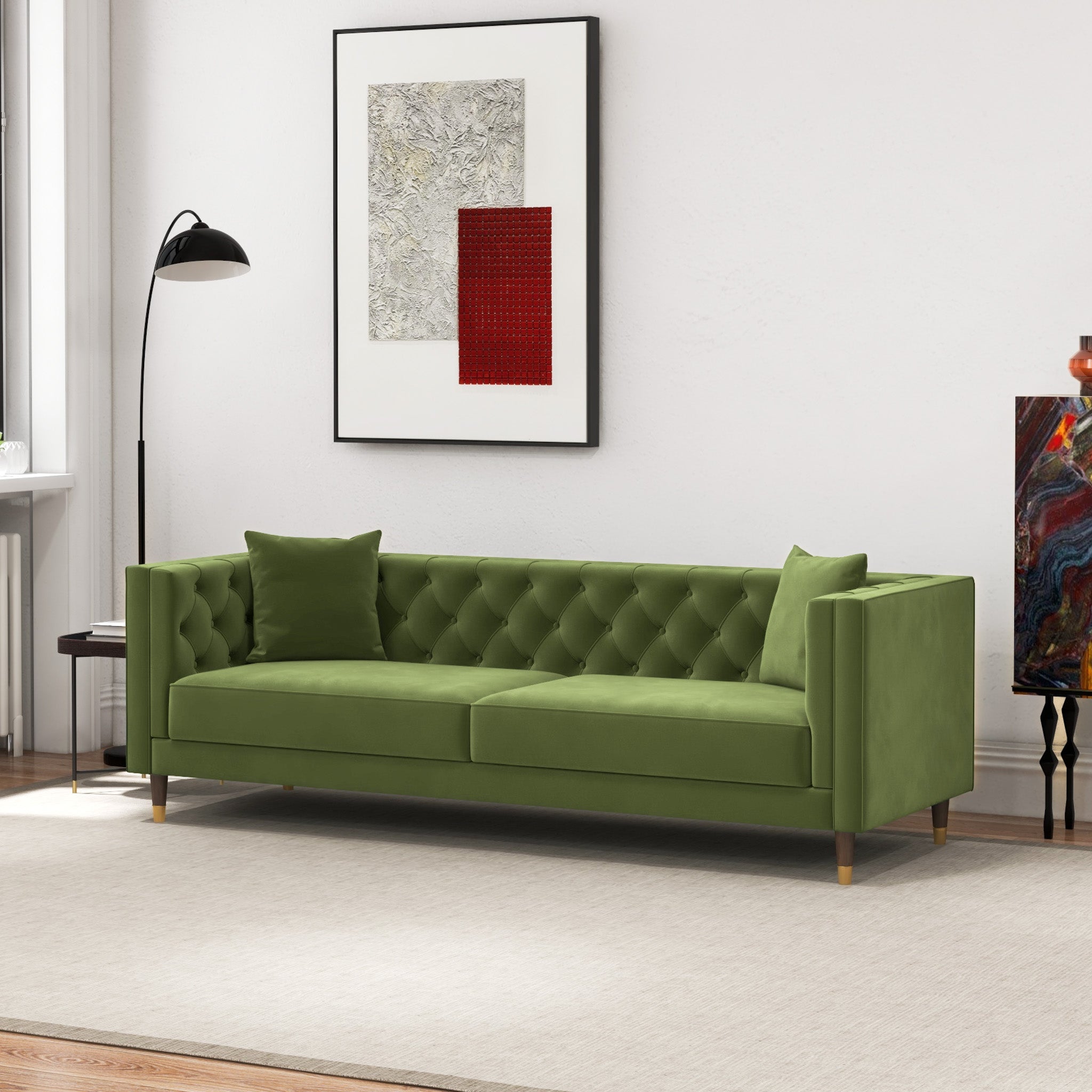 Lewis Olive Green Velvet Sofa - MidinMod