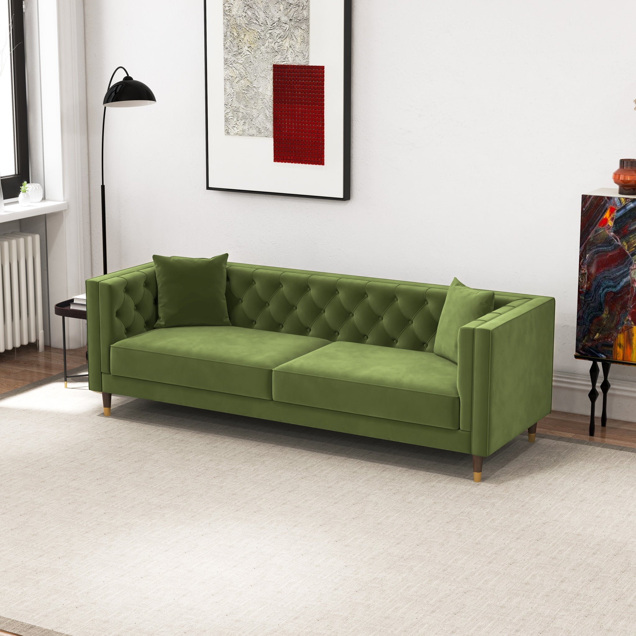 Lewis Olive Green Velvet Sofa - MidinMod