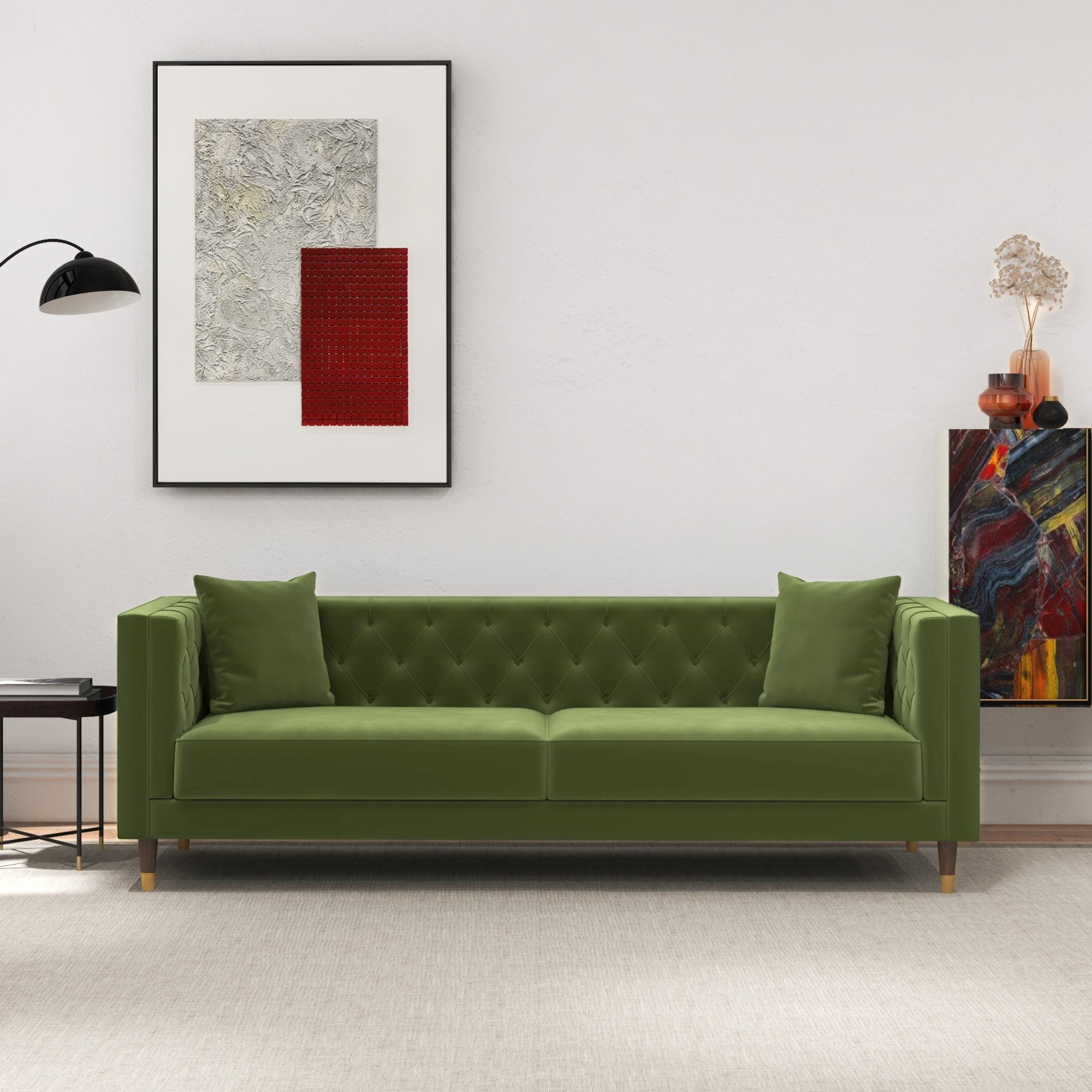 Lewis Olive Green Velvet Sofa - MidinMod