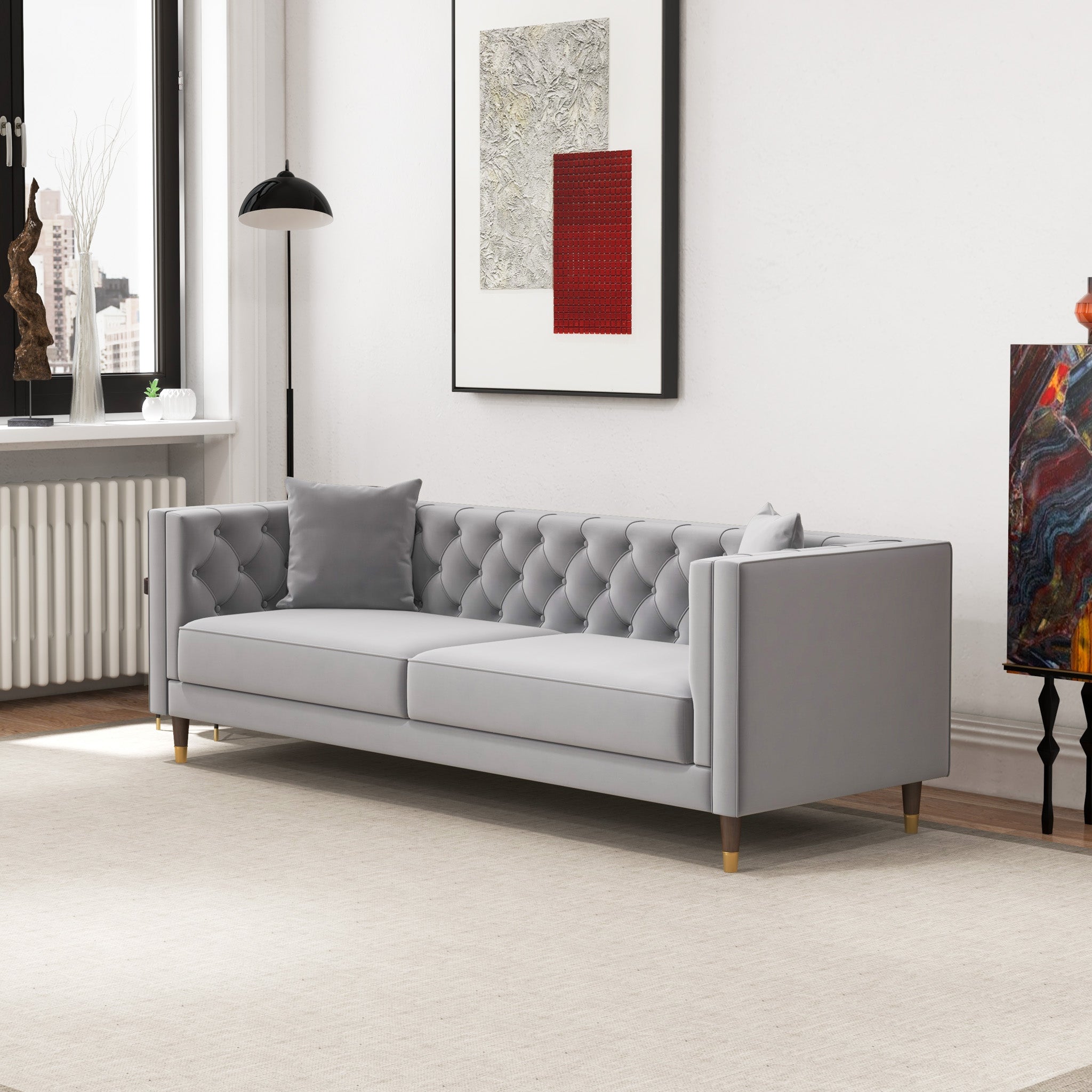 Lewis Light Gray Velvet Sofa - MidinMod