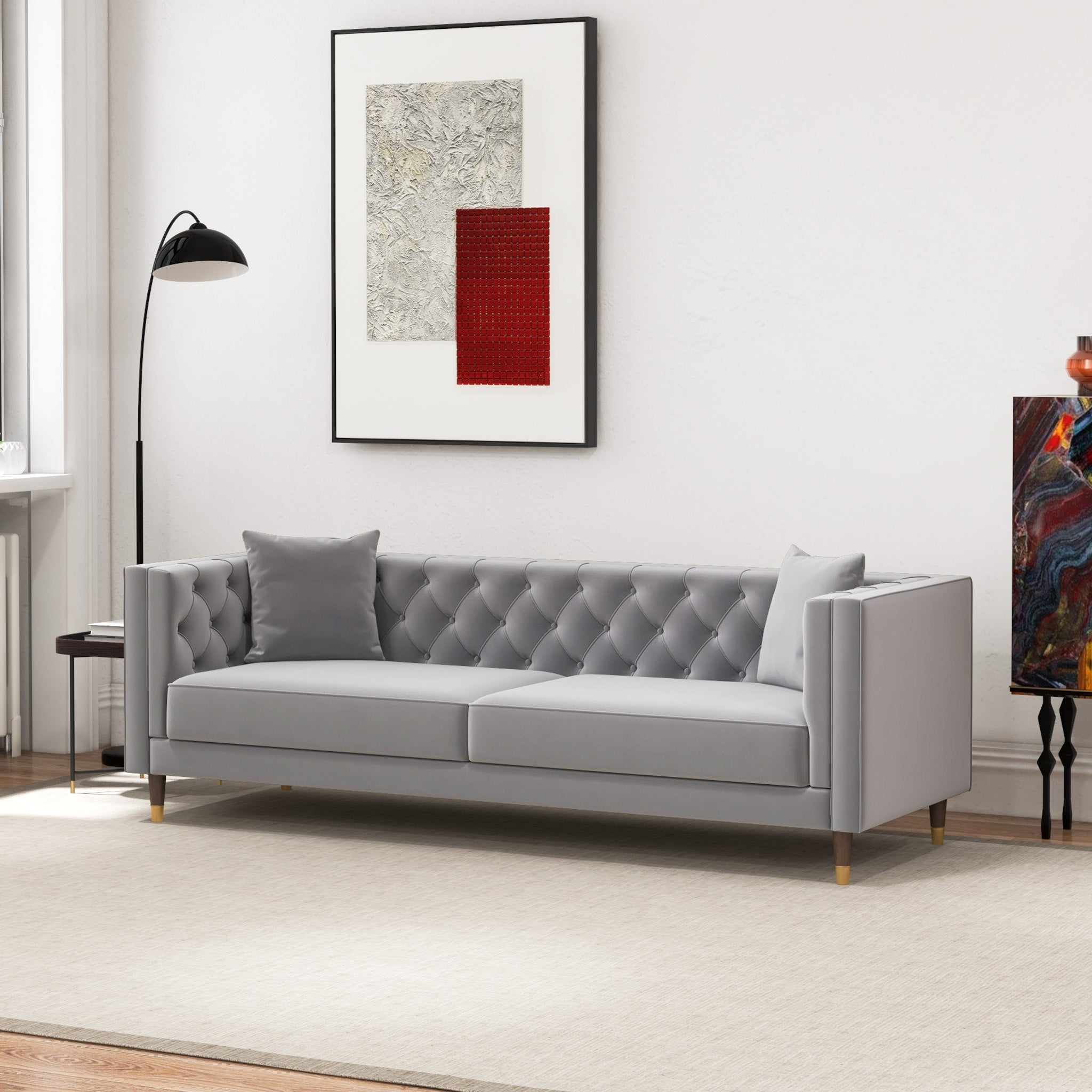 Lewis Light Gray Velvet Sofa - MidinMod