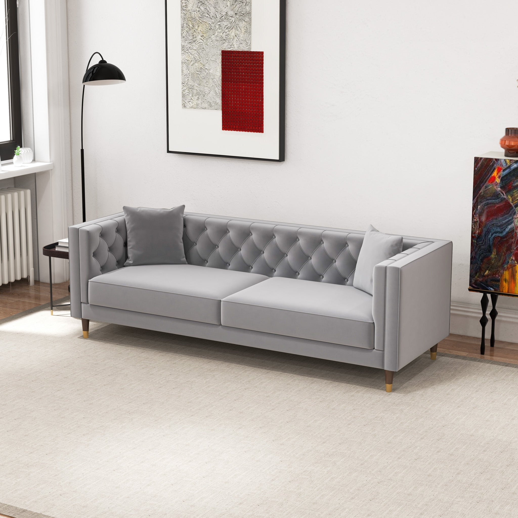 Lewis Light Gray Velvet Sofa - MidinMod