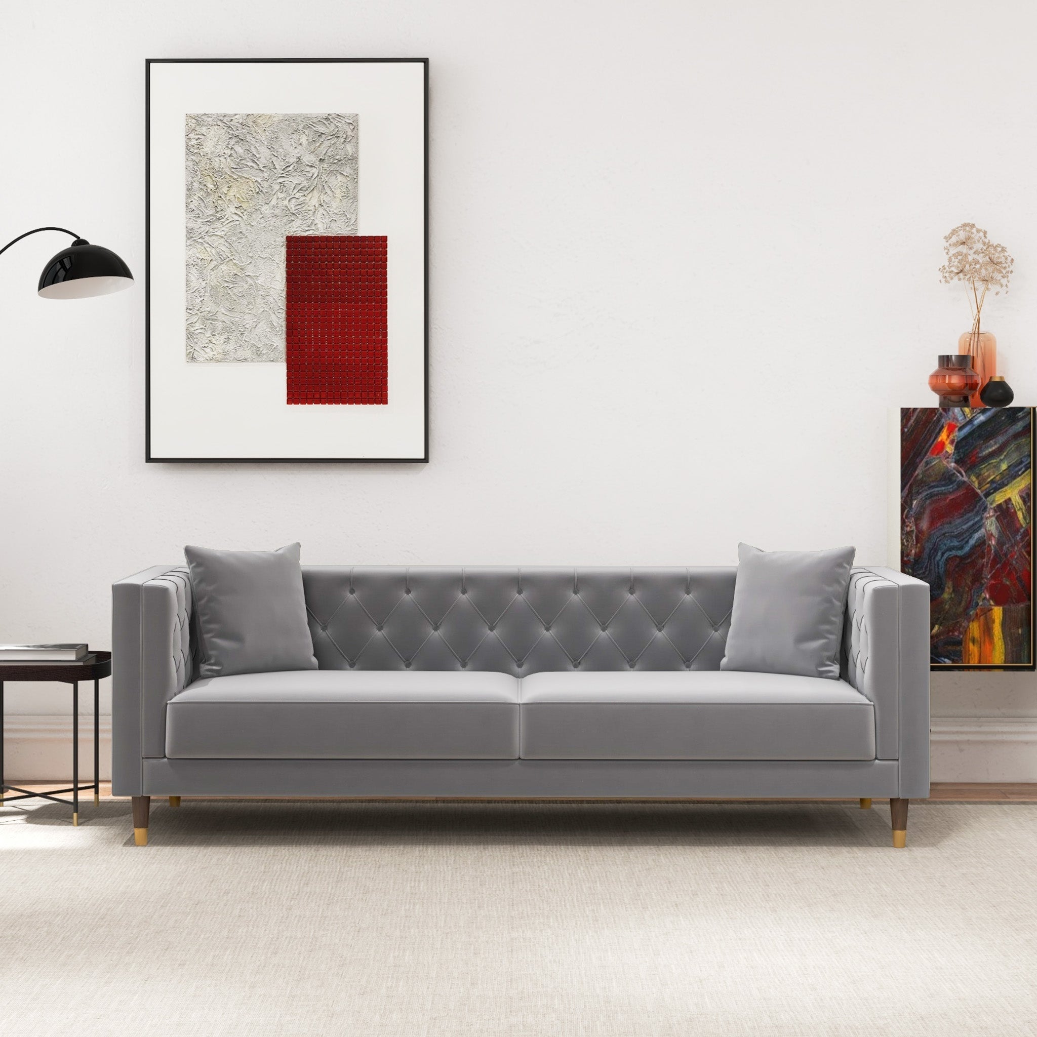 Lewis Light Gray Velvet Sofa - MidinMod