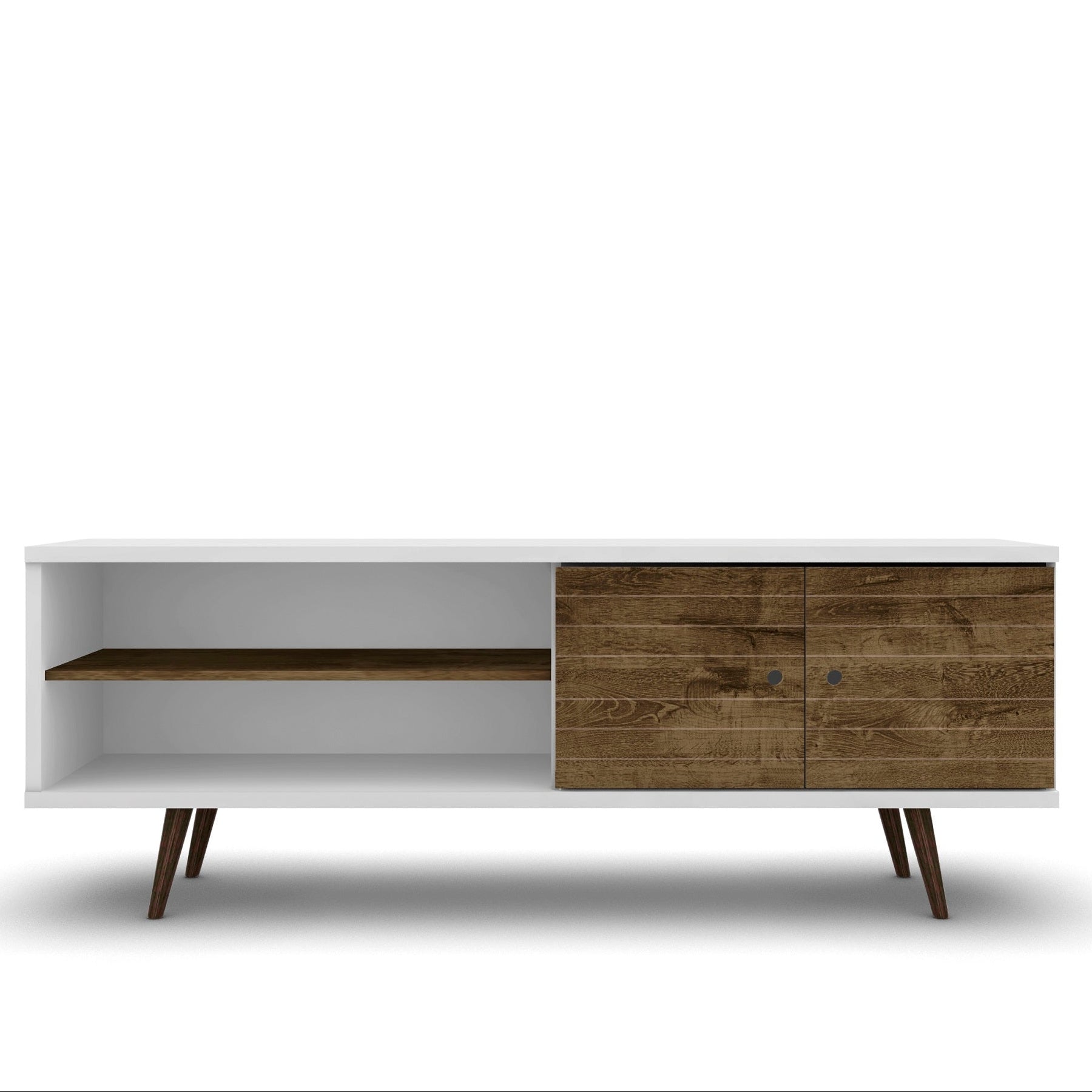 Liberty 63" Mid-Century TV Stand | White &a Rustic Brown Modern Media Console | MidinMod