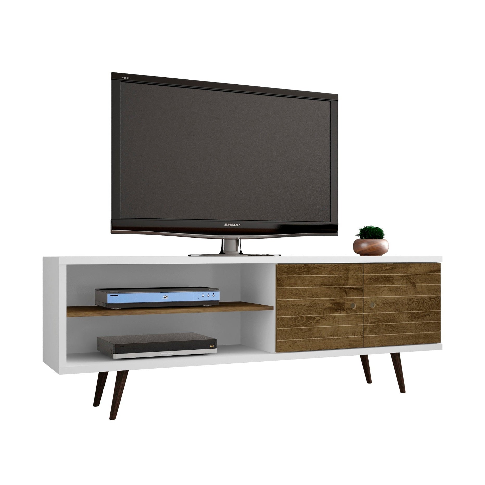 Liberty 63" Mid-Century TV Stand | White &a Rustic Brown Modern Media Console | MidinMod