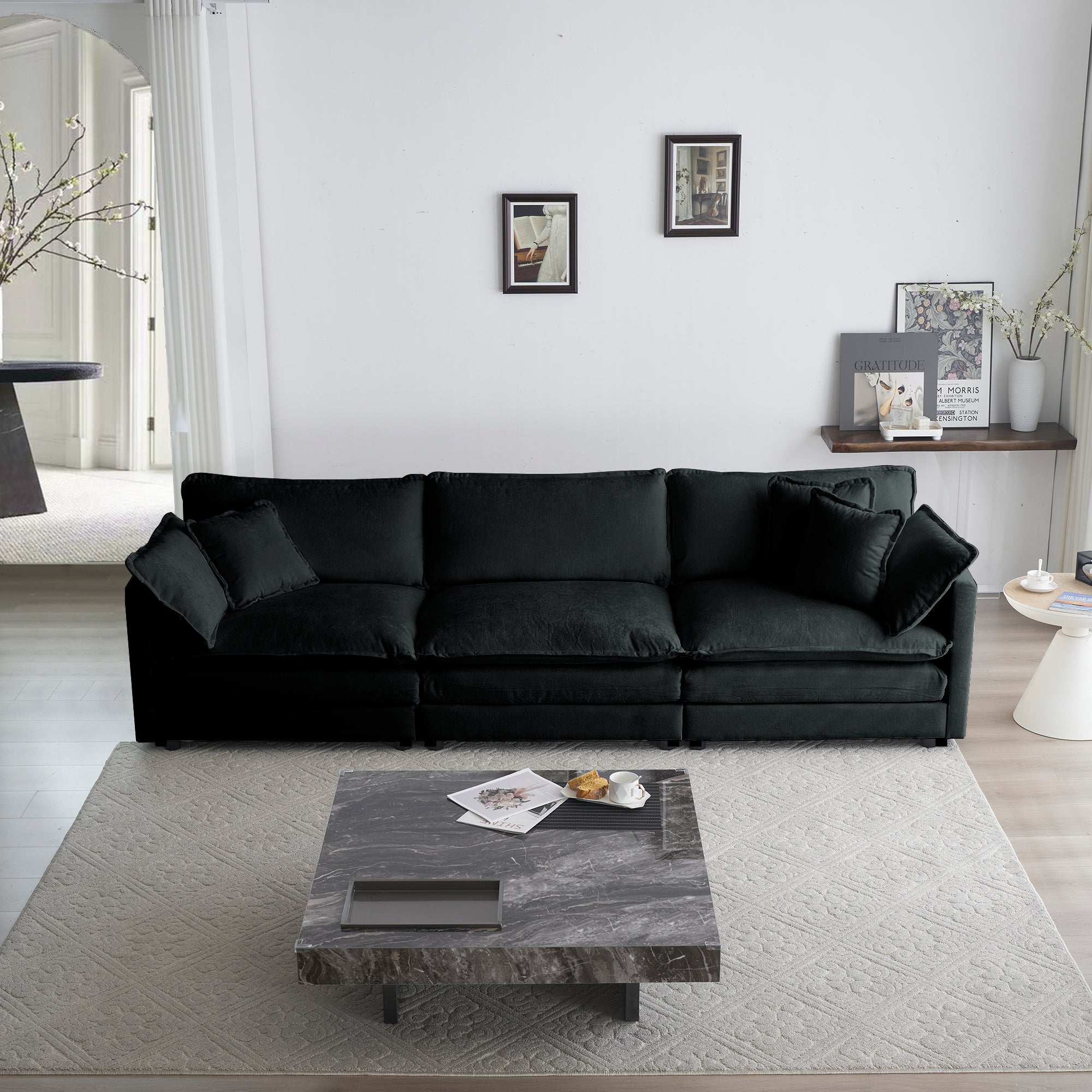 Liberty Modern Black 3-Seater Chenille Sofa with Modular Design - MidinMod