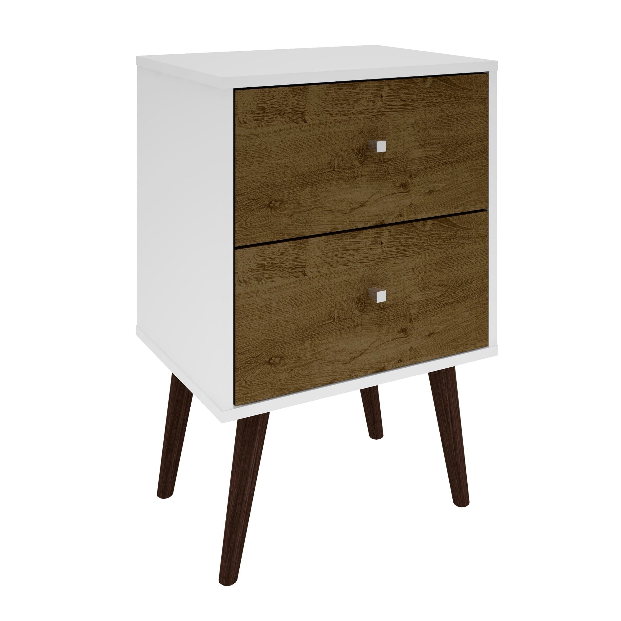 Liberty 2.0 Nightstand | Mid-Century Modern White & Rustic Brown Bedside Table | MidinMod