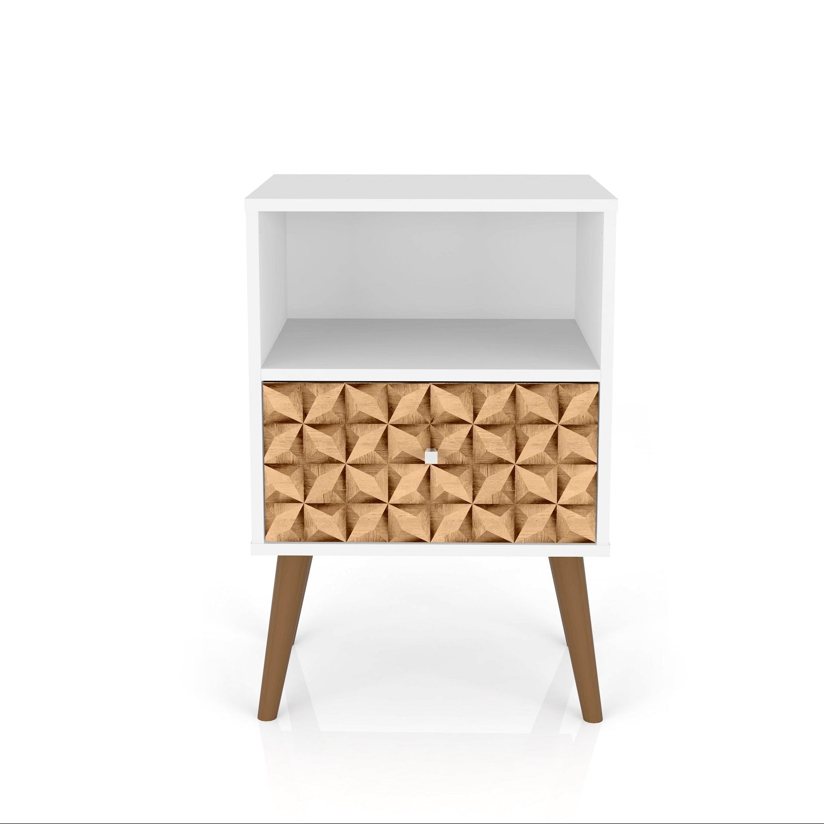 Liberty 1.0 White &amp; 3D Brown Print Modern Bedside Nightstand | MidinMod