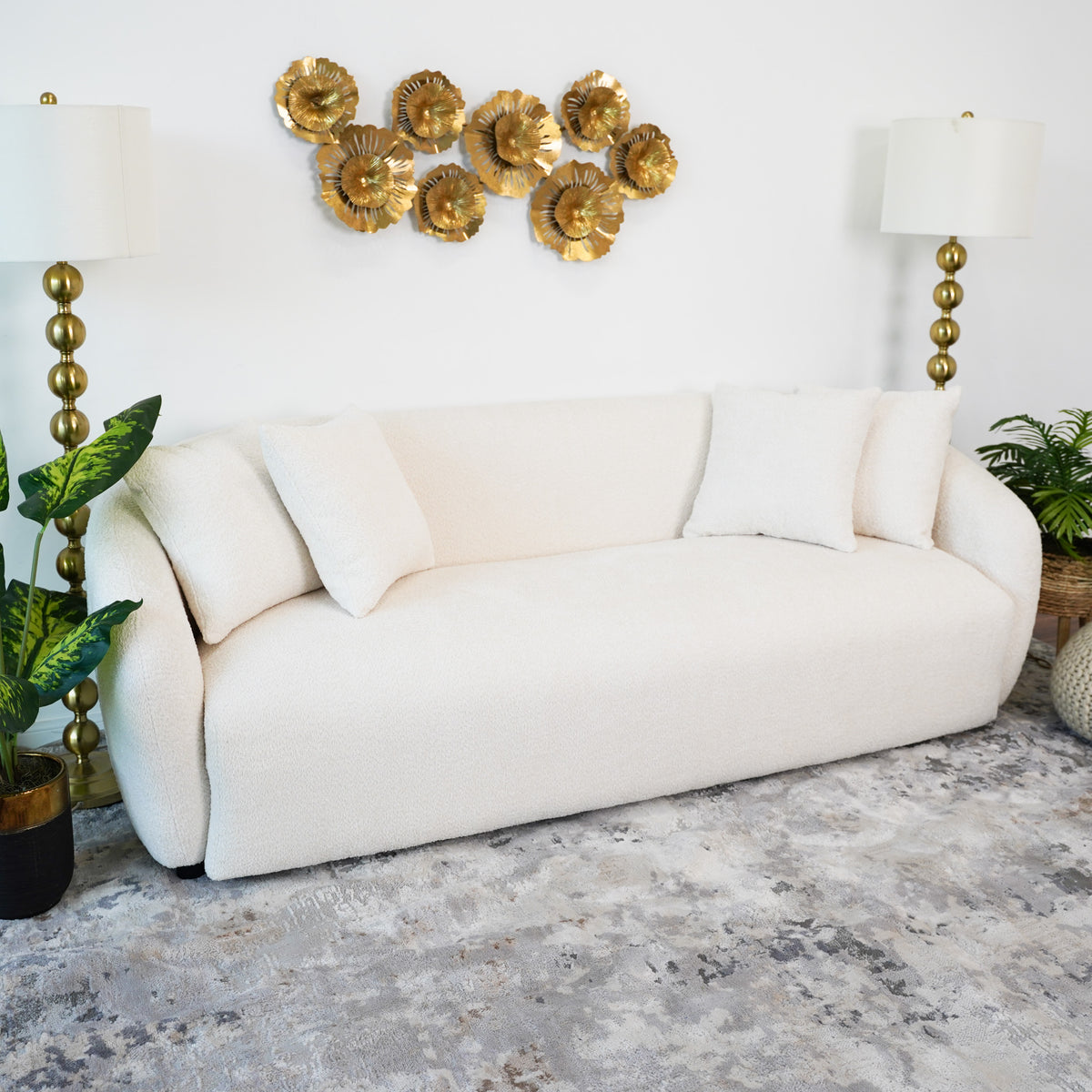 Lidia Ivory Boucle Japandi Style Sofa