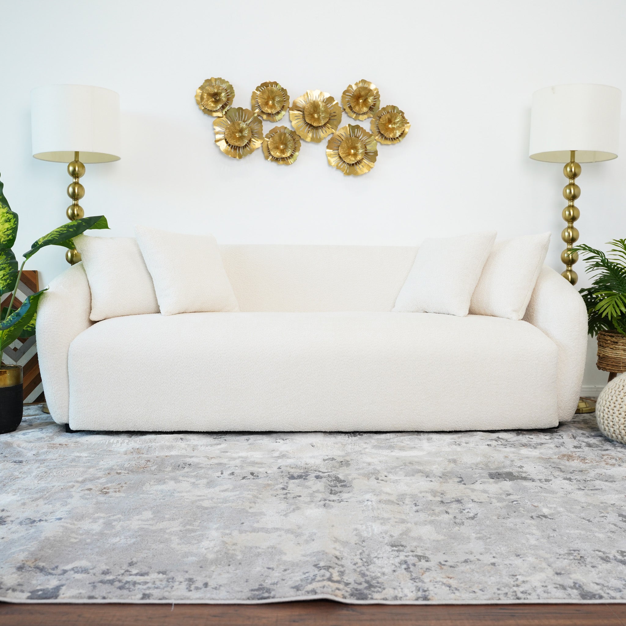 Lidia Ivory Boucle Japandi Style Sofa - MidinMod