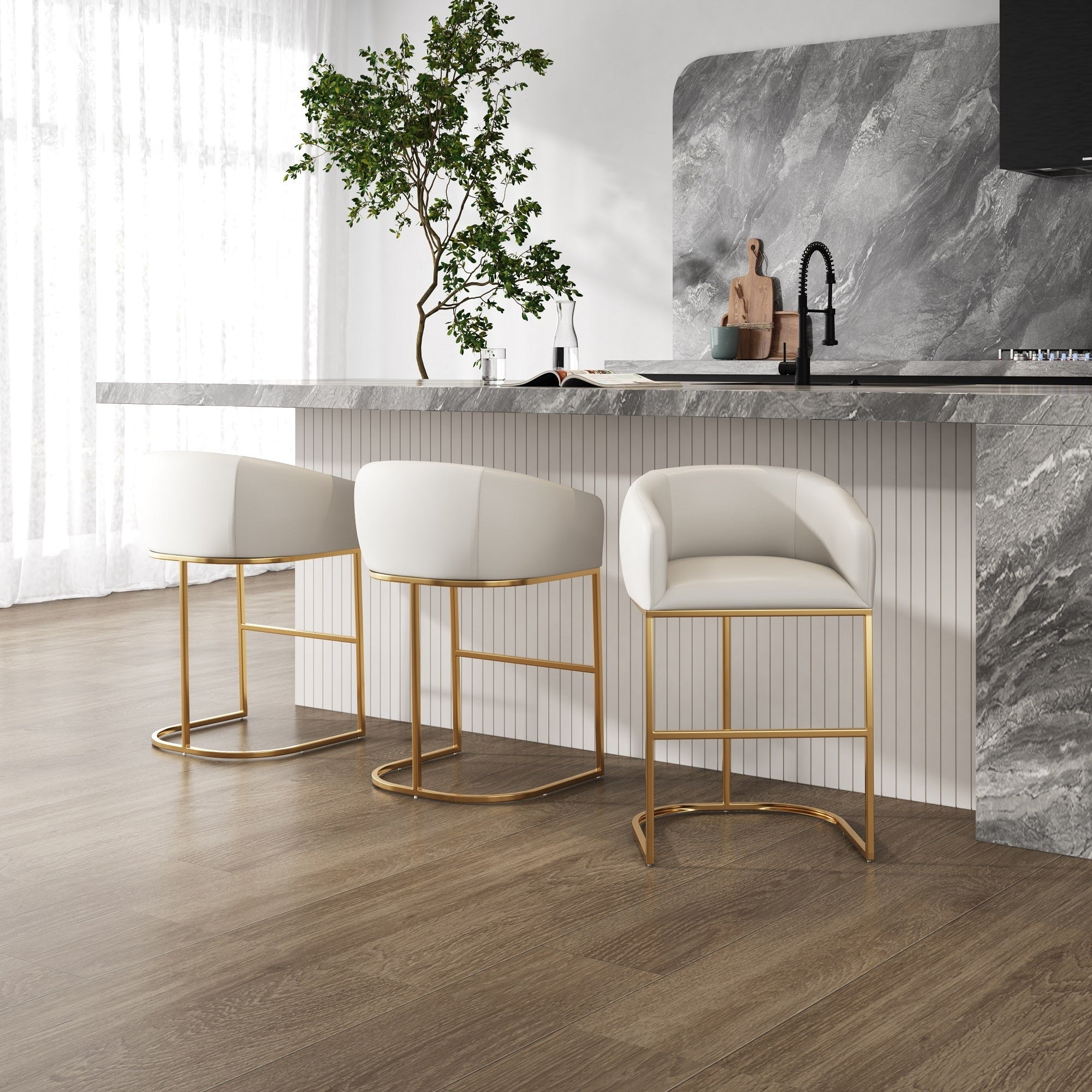 Louvre Cream & Titanium Gold Counter Stool | Modern Leather Upholstered Bar Seating | MidinMod