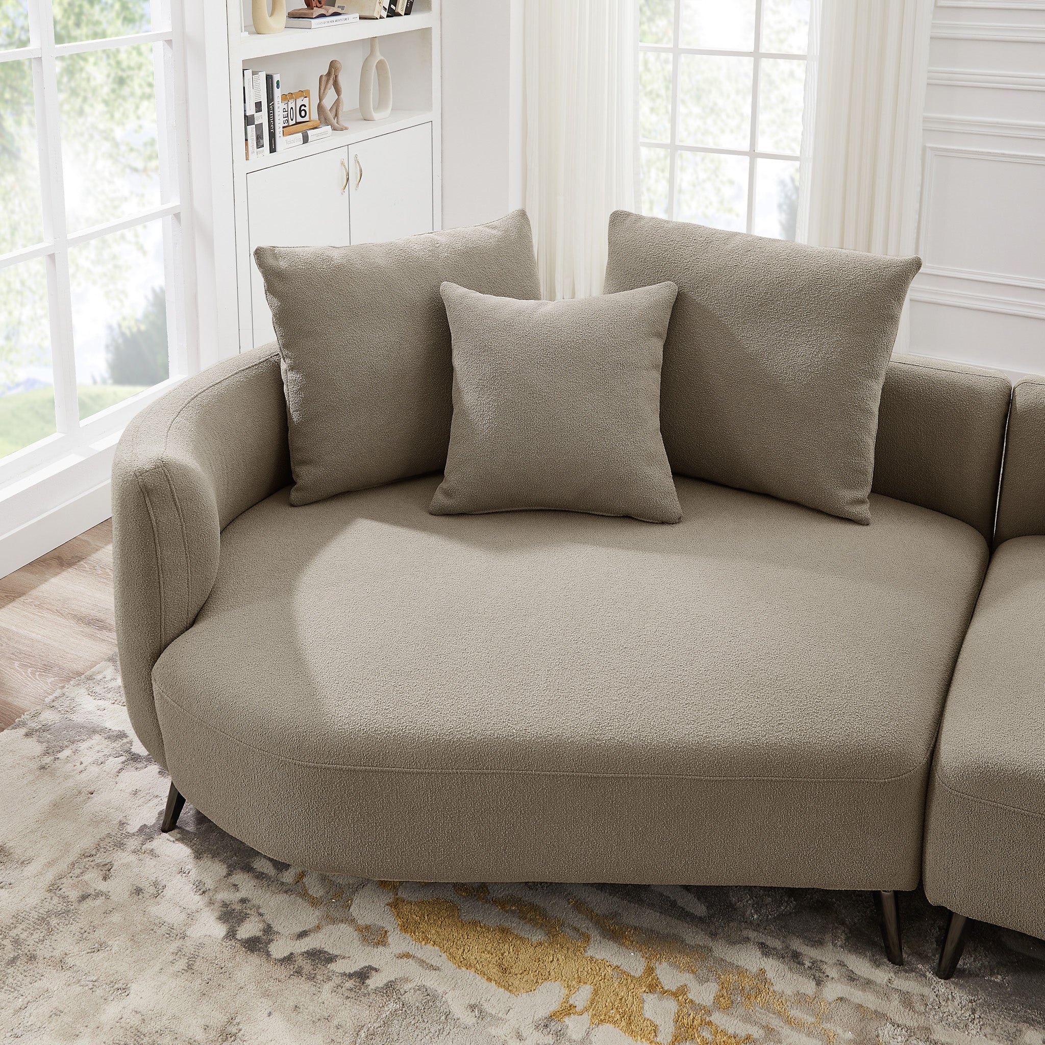 Lusia Boucle Sectional Sofa Mocha Left - MidinMod