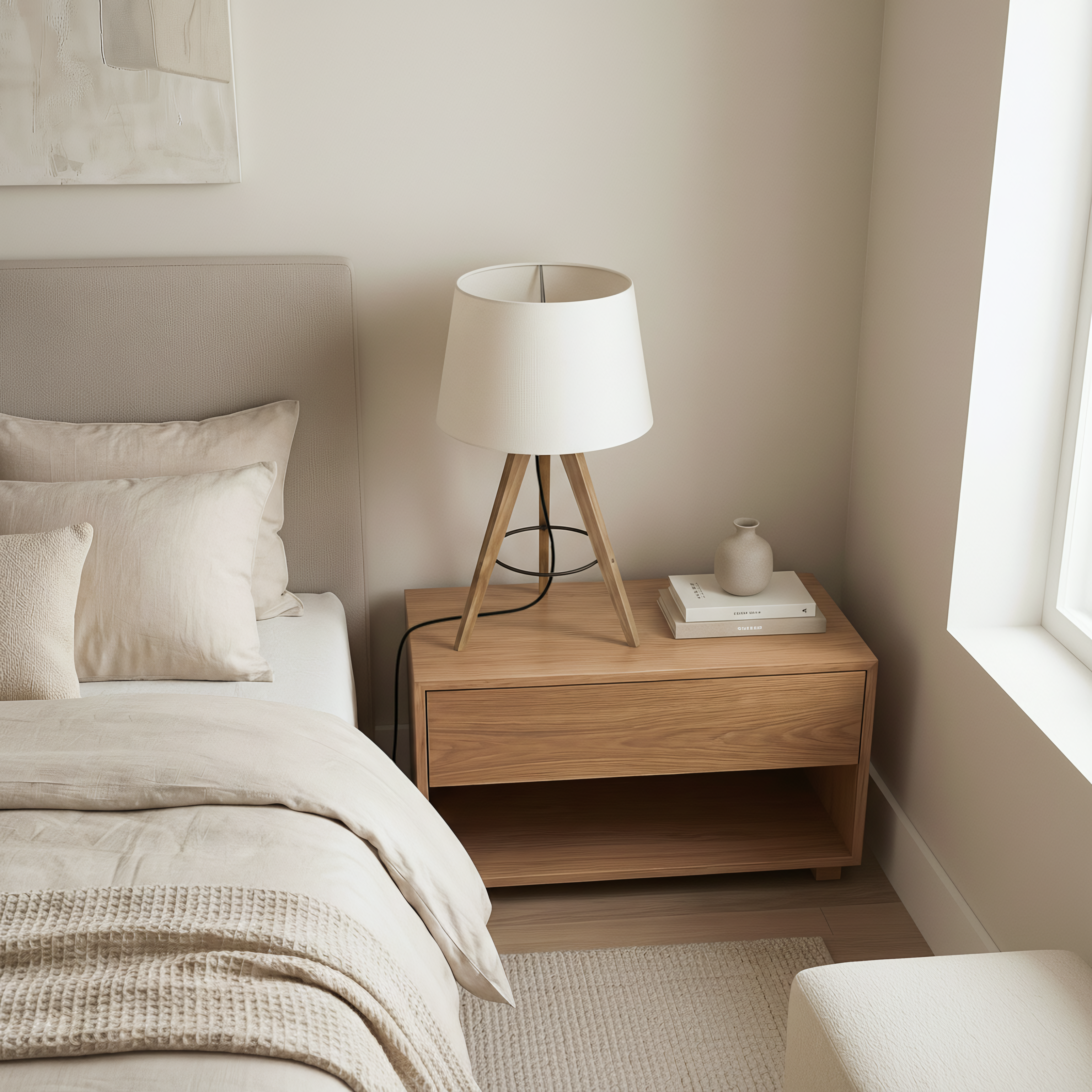 Lyra Three-Legged Wooden Tripod Table Lamp - Natural & Black | MidinMod