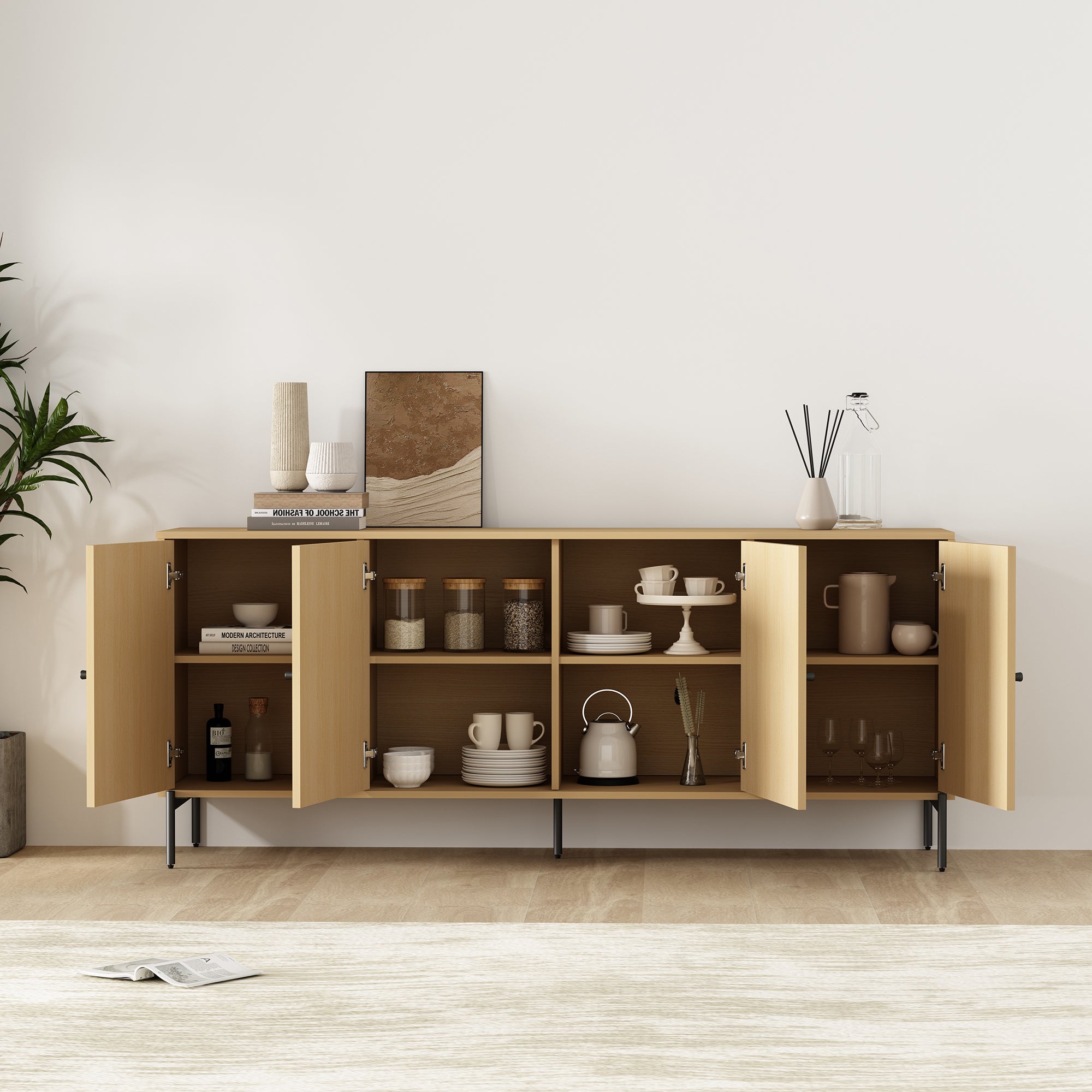 Magnolia 71" Sideboard in Natural Oak | Modern Solid Wood Dining Room Buffet | MidinMod