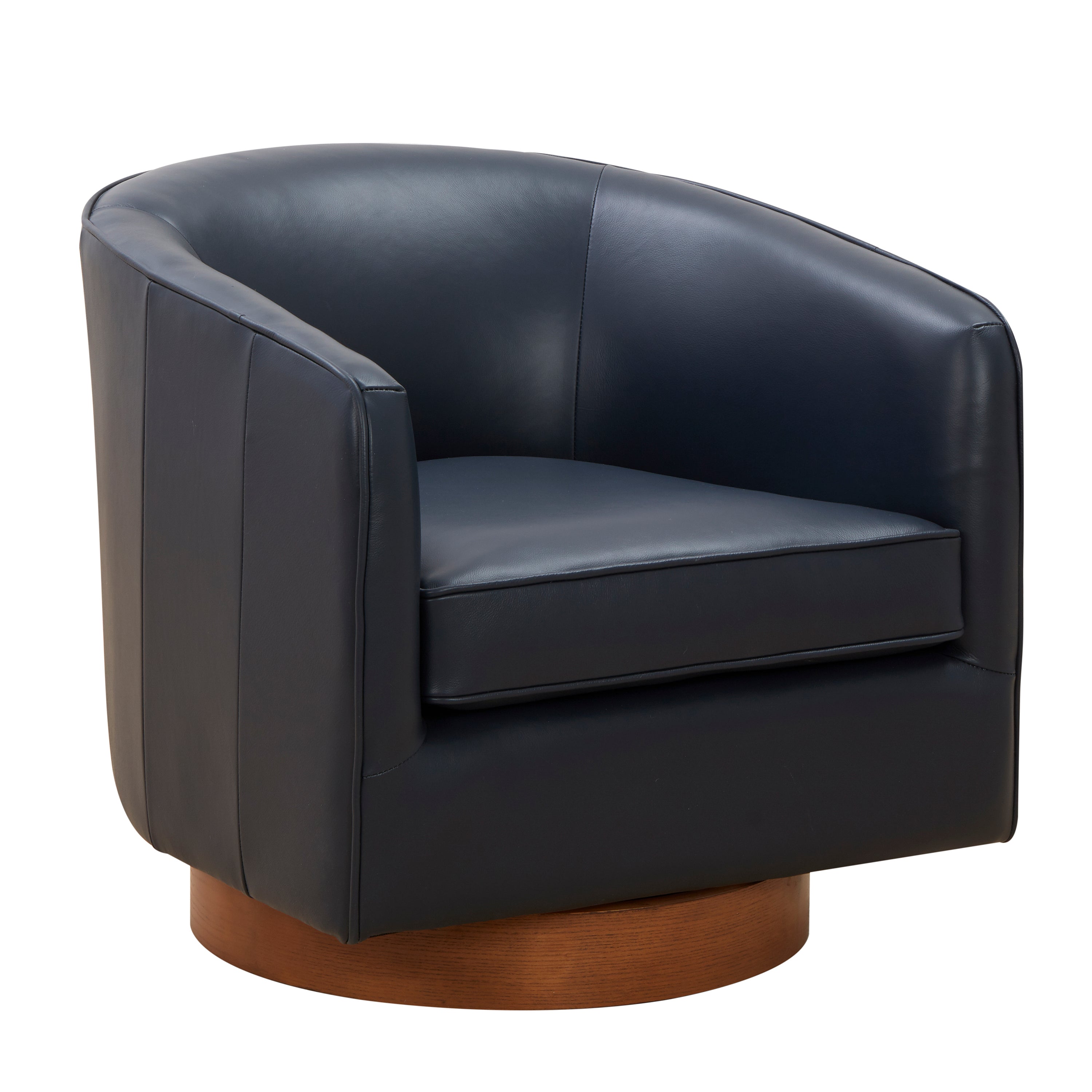 Maisy Dark Navy Top Grain Leather Swivel Accent Chair - MidinMod