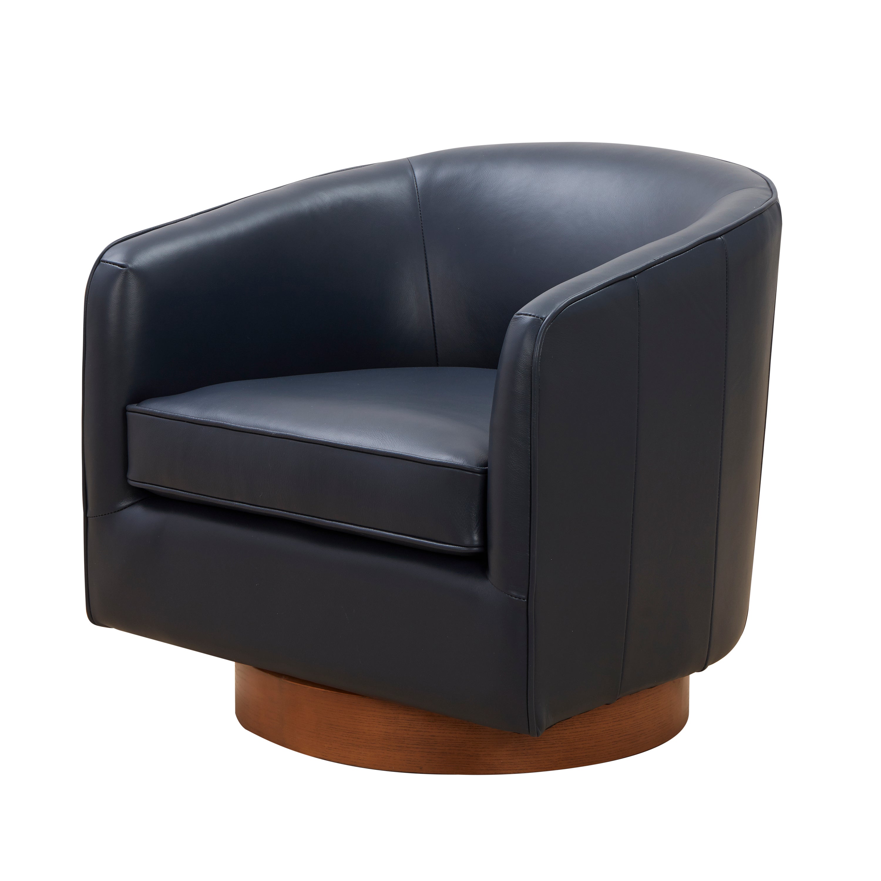 Maisy Dark Navy Top Grain Leather Swivel Accent Chair - MidinMod