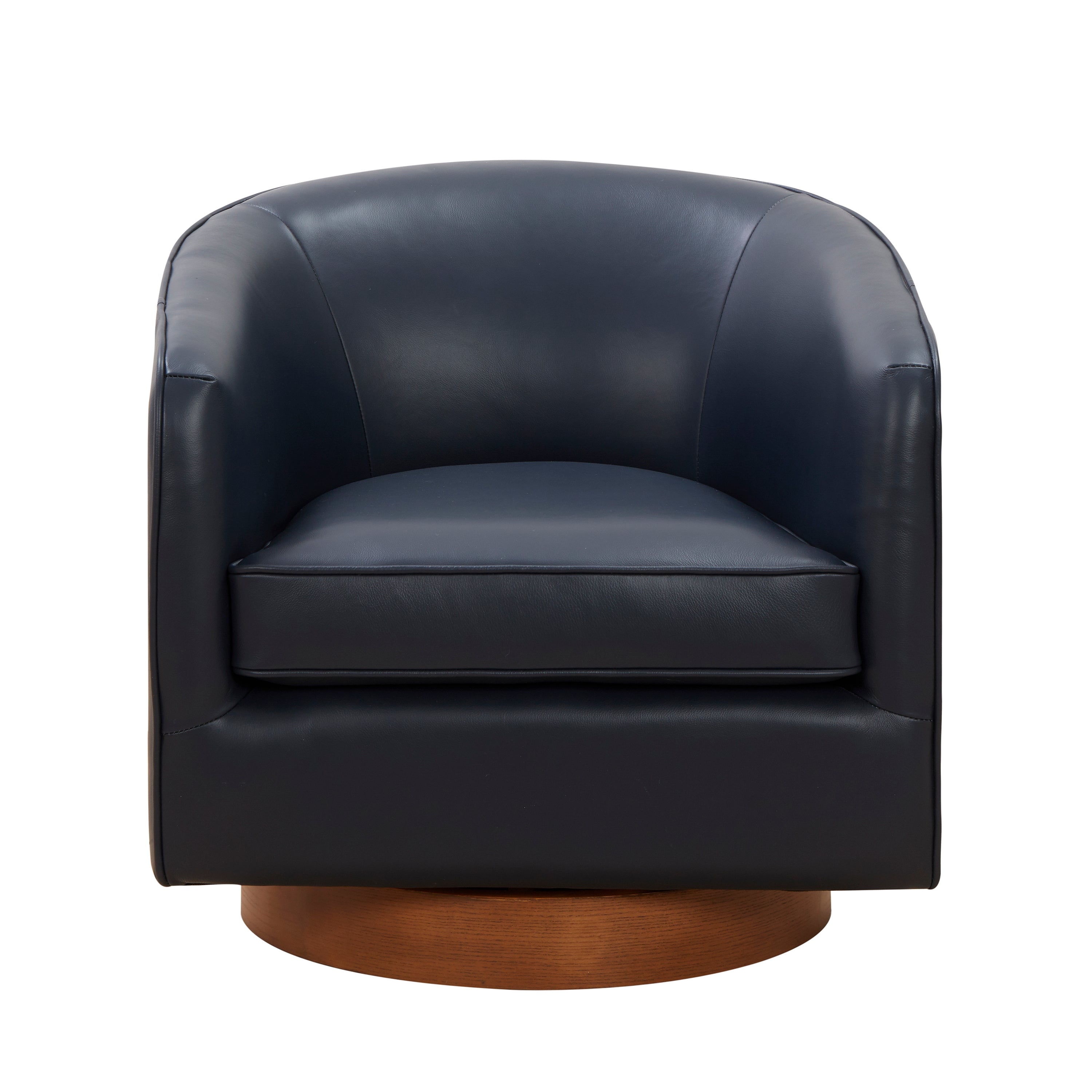Maisy Dark Navy Top Grain Leather Swivel Accent Chair - MidinMod