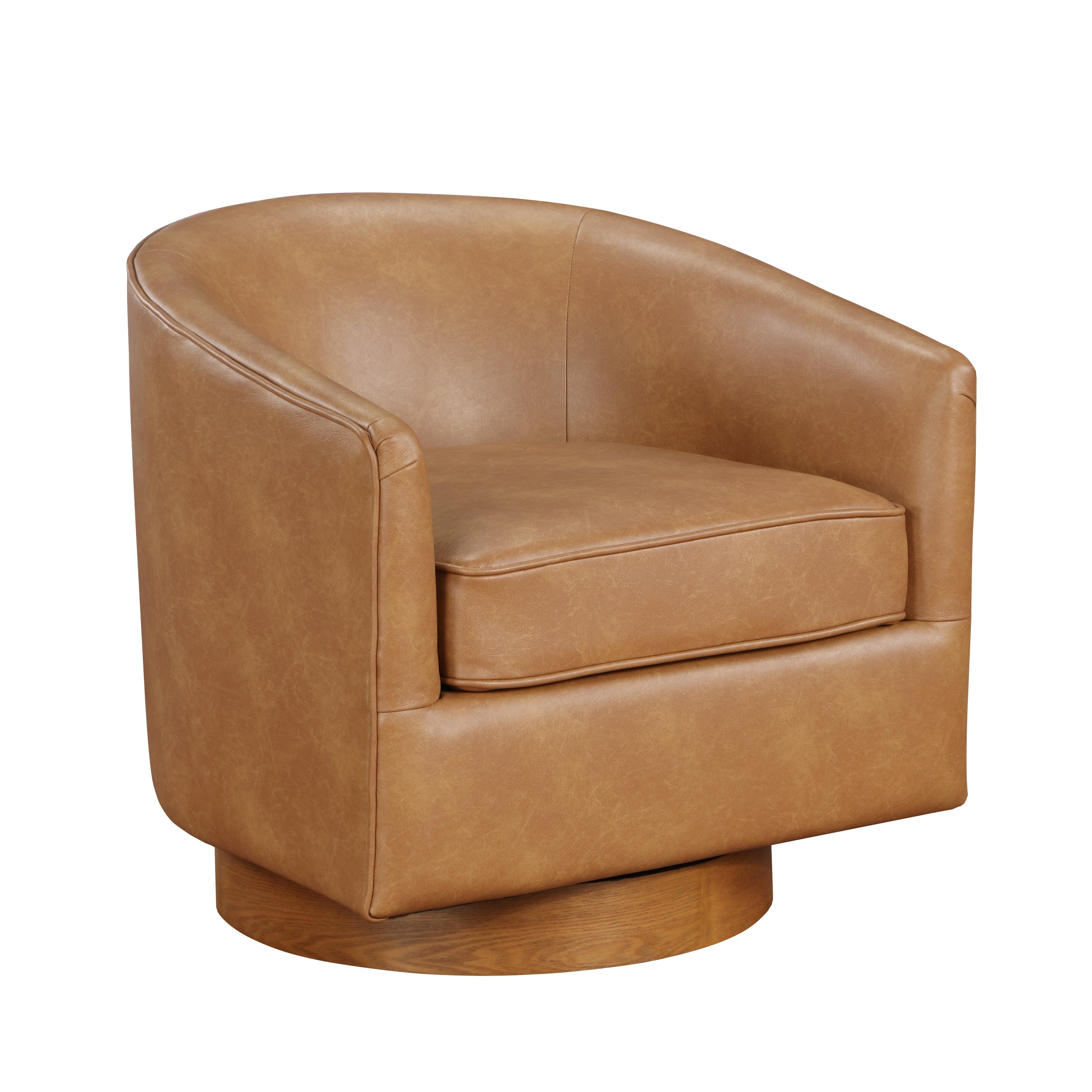 Maisy Saddle Faux Leather Wood Base Barrel Swivel Chair - MidinMod