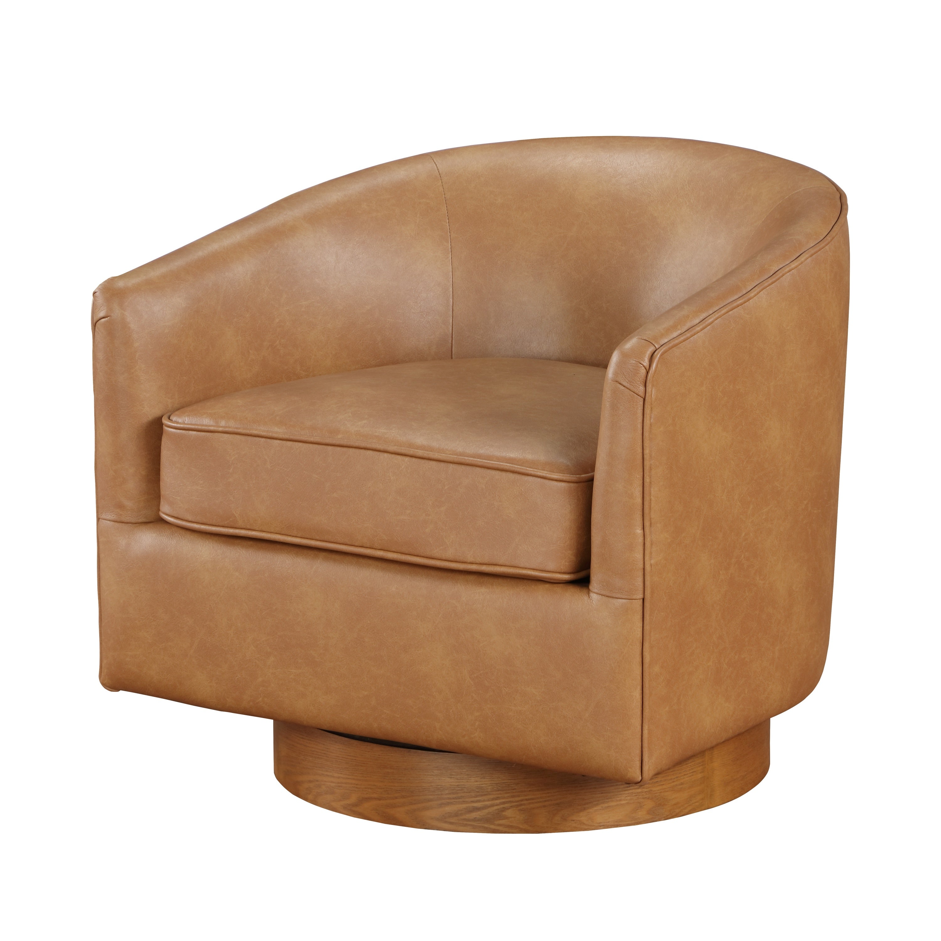 Maisy Saddle Faux Leather Wood Base Barrel Swivel Chair - MidinMod