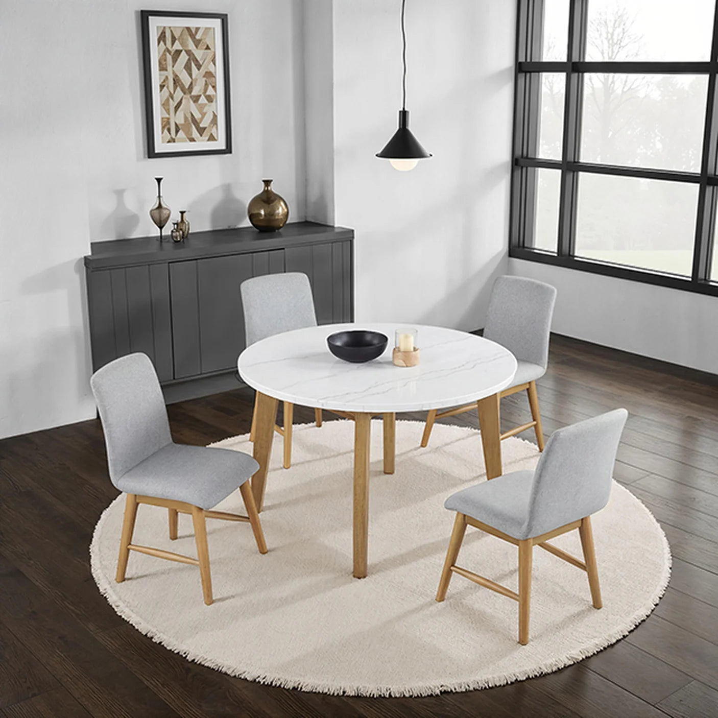 Mandier Natural Round Dining Table | Genuine Marble Top Table with Storage Base | MidinMod