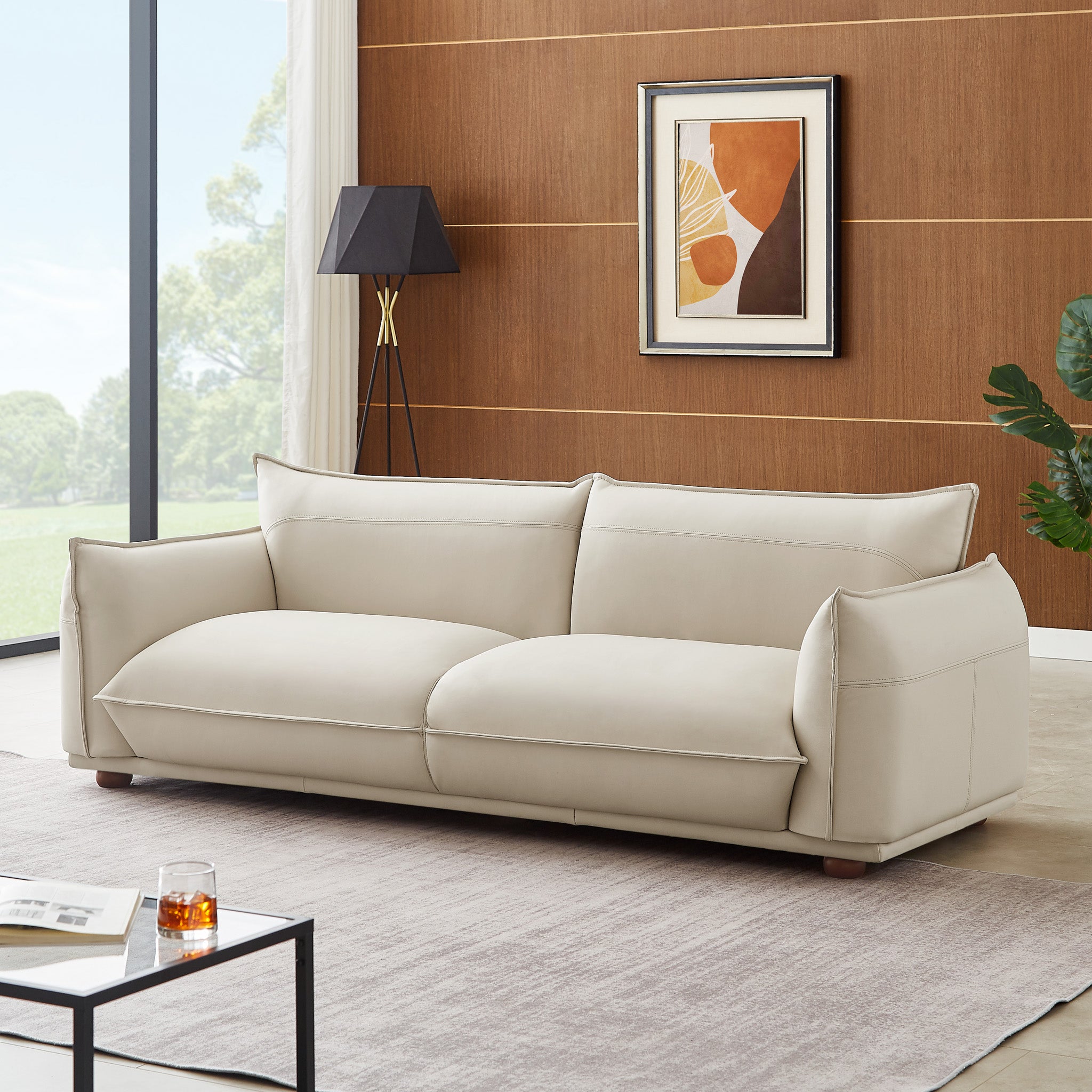 Cream leather 3 online seater sofa