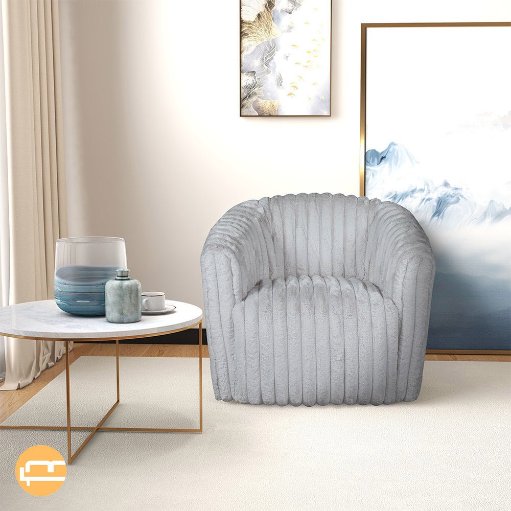 Mayfield Light Gray Soft Plush Fabric Swivel Chair - MidinMod