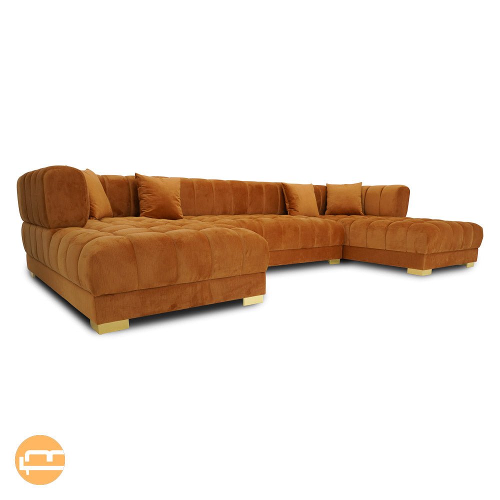 Mayford Cognac Velvet U-Shape Corner Sofa - MidinMod