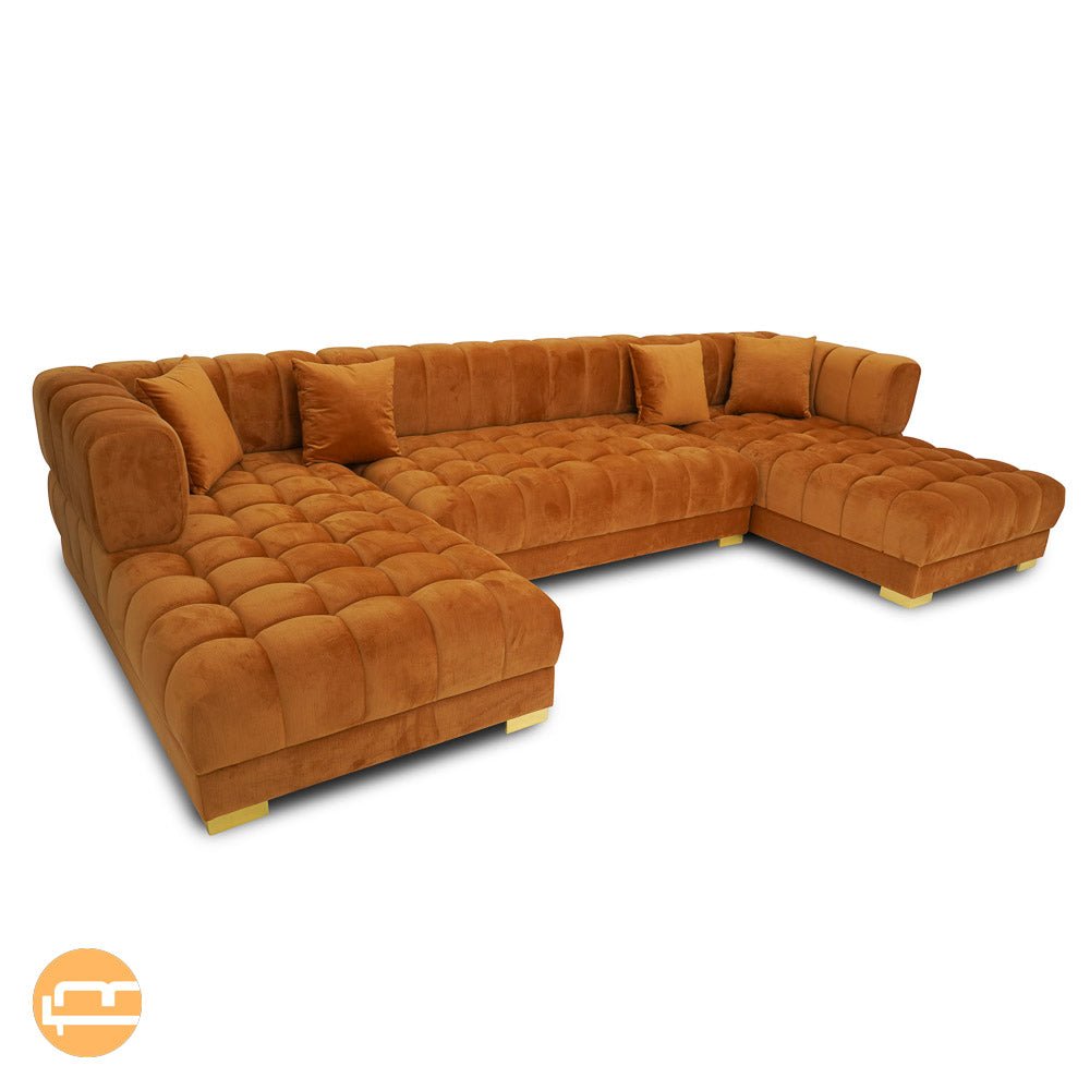 Mayford Cognac Velvet U-Shape Corner Sofa - MidinMod