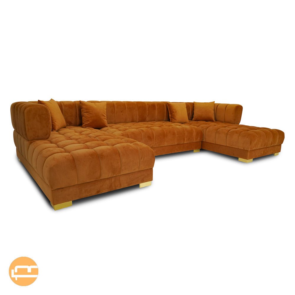 Mayford Cognac Velvet U-Shape Corner Sofa - MidinMod