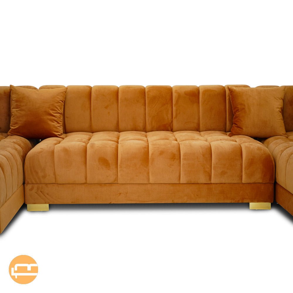 Mayford Cognac Velvet U-Shape Corner Sofa - MidinMod