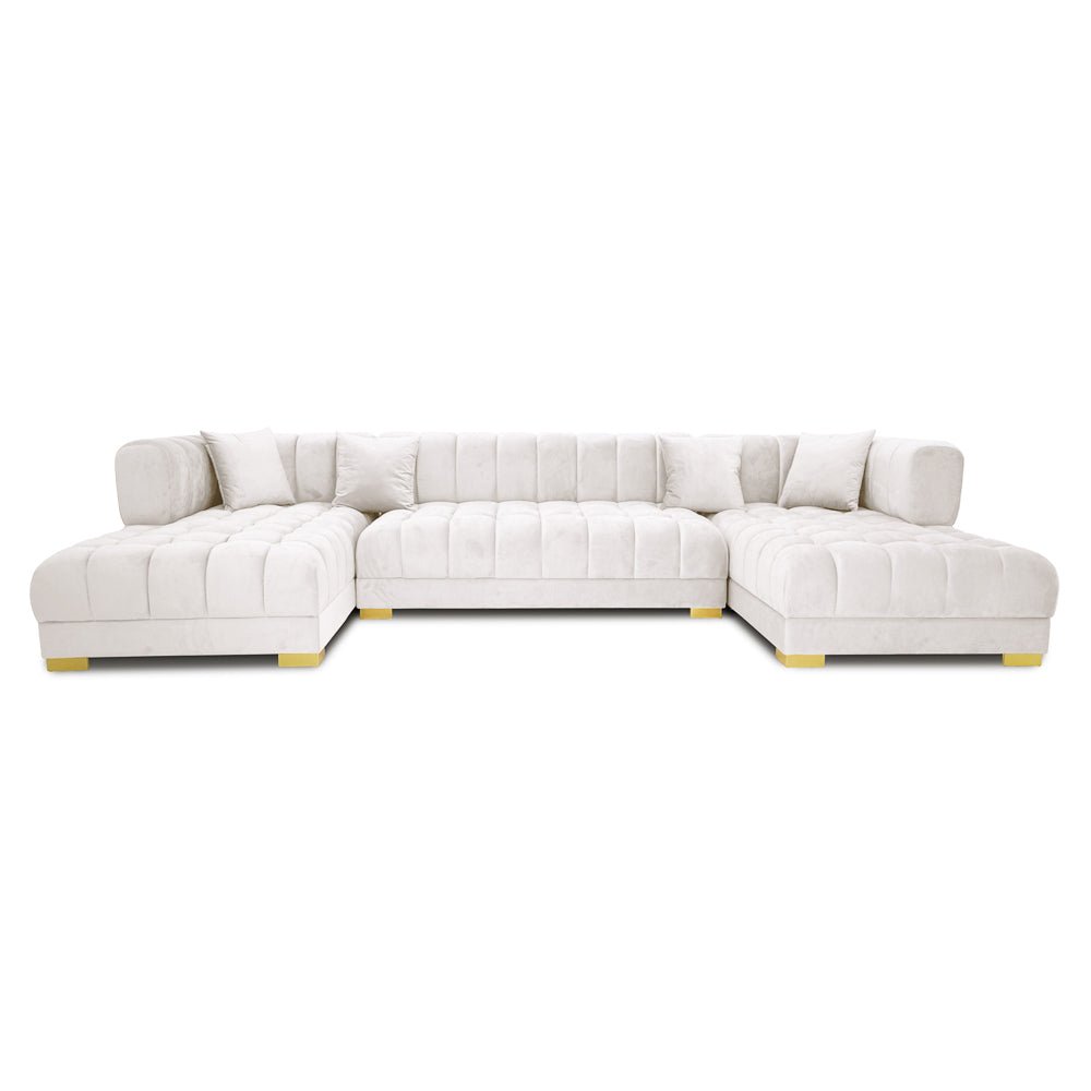 Mayford Ivory Velvet U - Shape Corner Sofa - MidinMod Houston Tx Mid Century Furniture Store - Modular Sectional Sofas 1