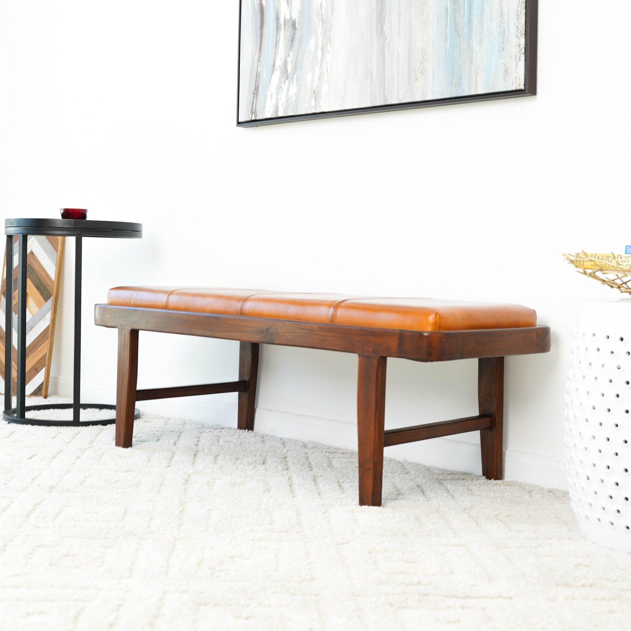 Maywood Tan Leather Bench - MidinMod