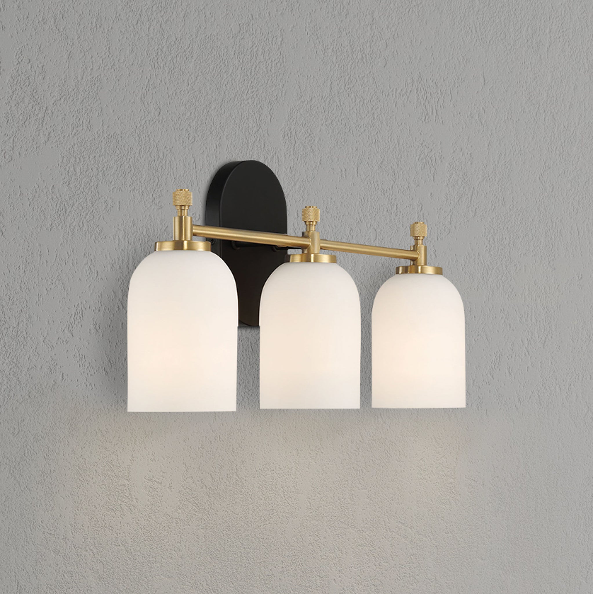 Meadows Three Lights Vanity Brushed Gold Bathroom Wall Light for Bathroom Over Mirror 20.5"W × 10.125"H × 5.5"E with White Frosted Glass