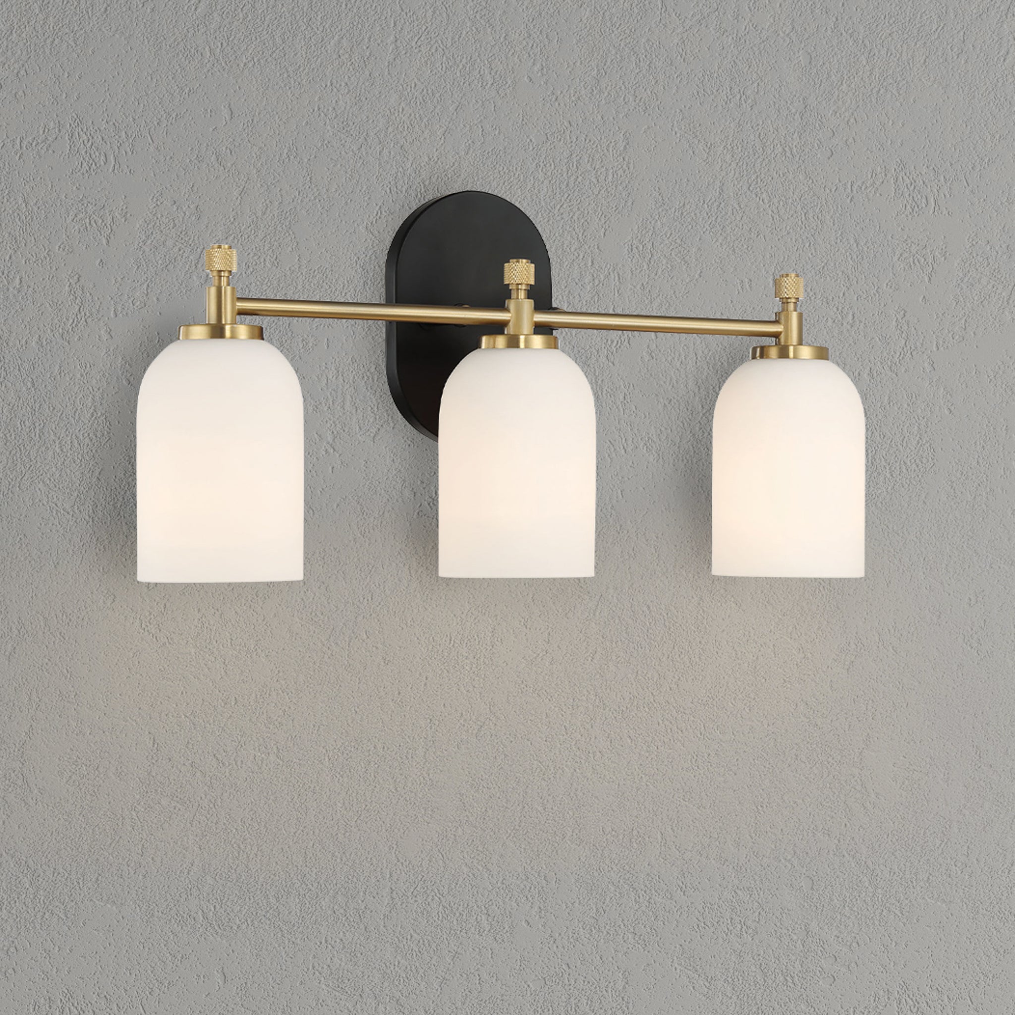 Meadows Three Lights Vanity Brushed Gold Bathroom Wall Light for Bathroom Over Mirror 20.5"W × 10.125"H × 5.5"E with White Frosted Glass