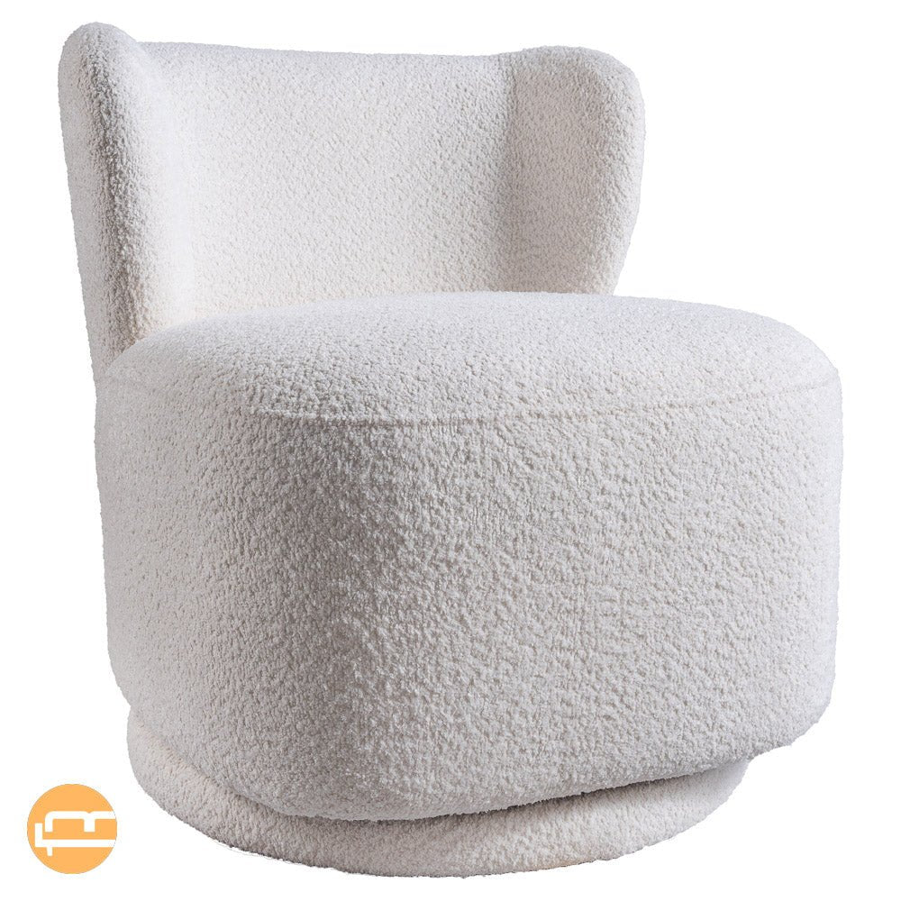 Meridian Cream Boucle Swivel Barrel Chair - MidinMod