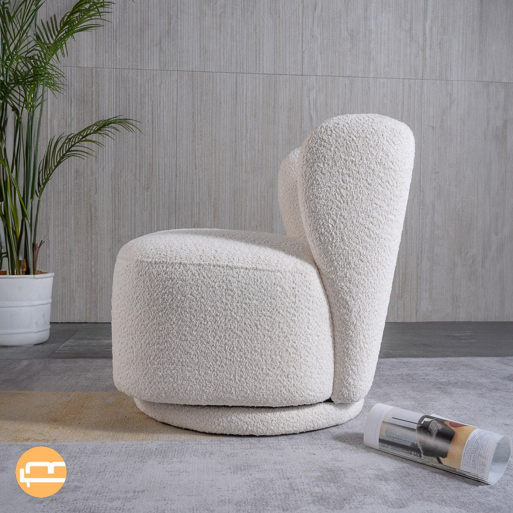 Meridian Cream Boucle Swivel Barrel Chair - MidinMod