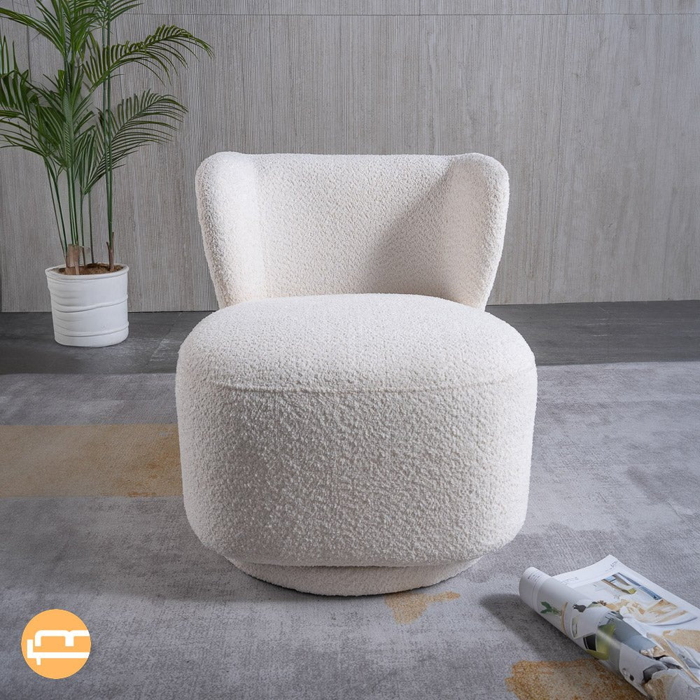 Meridian Cream Boucle Swivel Barrel Chair - MidinMod