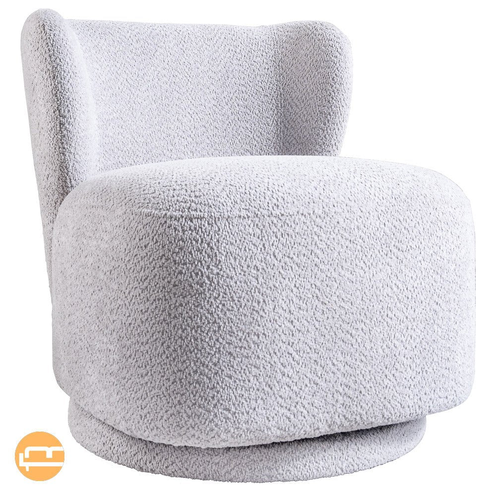 Meridian Grey Boucle Swivel Barrel Chair - MidinMod