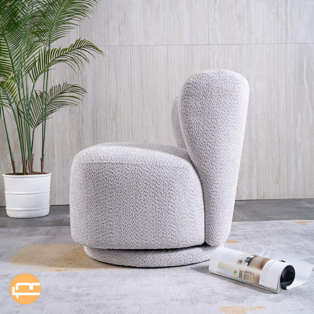 Meridian Grey Boucle Swivel Barrel Chair - MidinMod