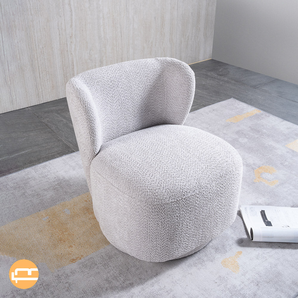 Meridian Grey Boucle Swivel Barrel Chair - MidinMod