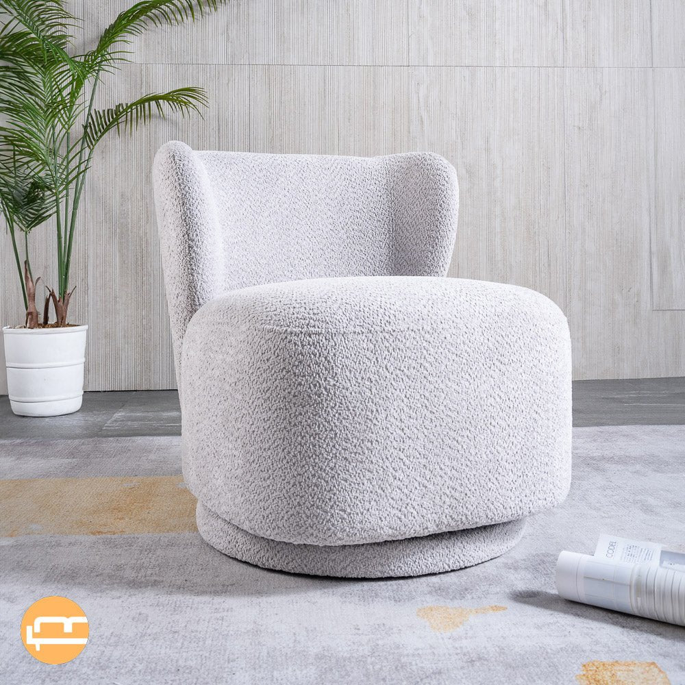 Meridian Grey Boucle Swivel Barrel Chair - MidinMod