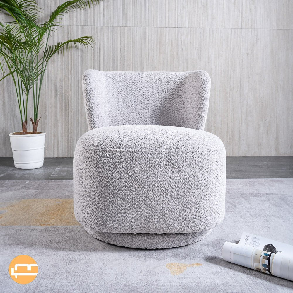 Meridian Grey Boucle Swivel Barrel Chair - MidinMod