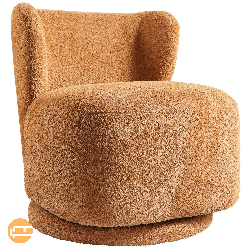 Meridian Orange Boucle Swivel Barrel Chair - MidinMod